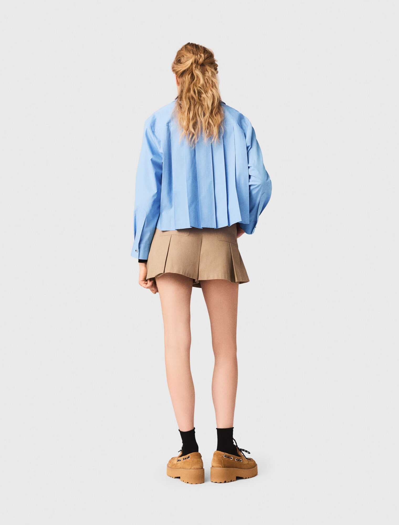 Pleated cotton shorts