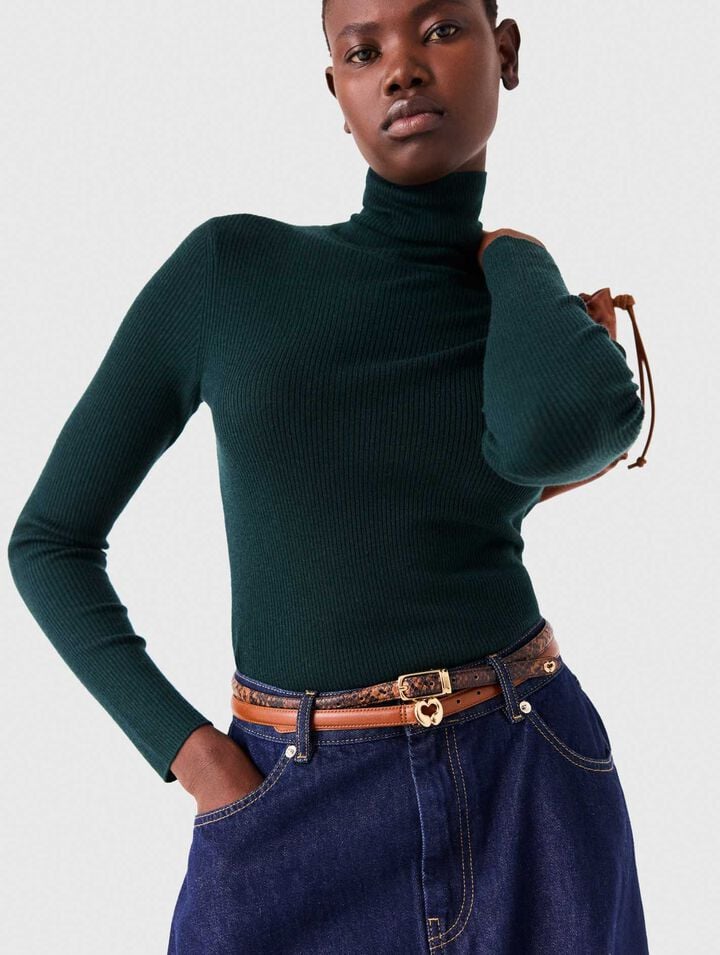 Slim smooth leather logo belt