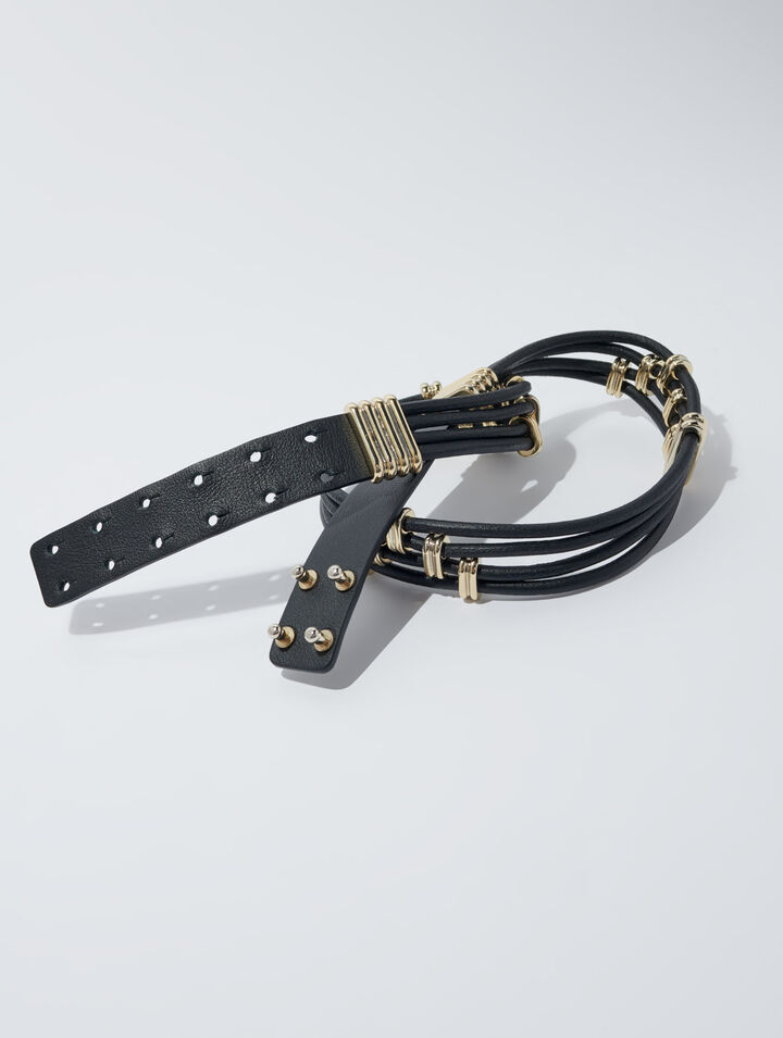 Mixed metal and leather belt