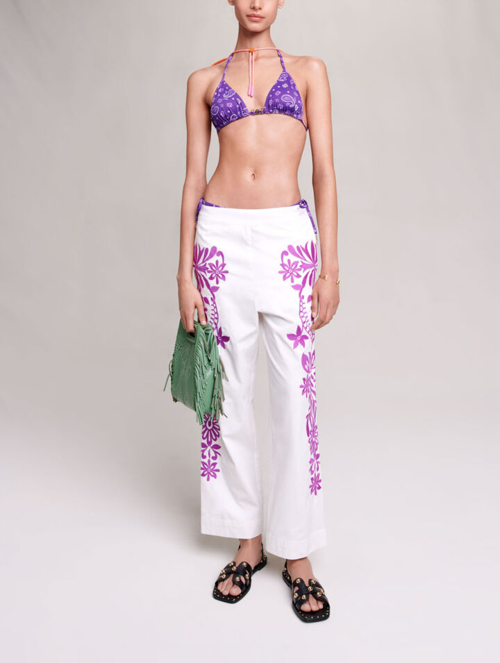 Wide-leg embroidered pants