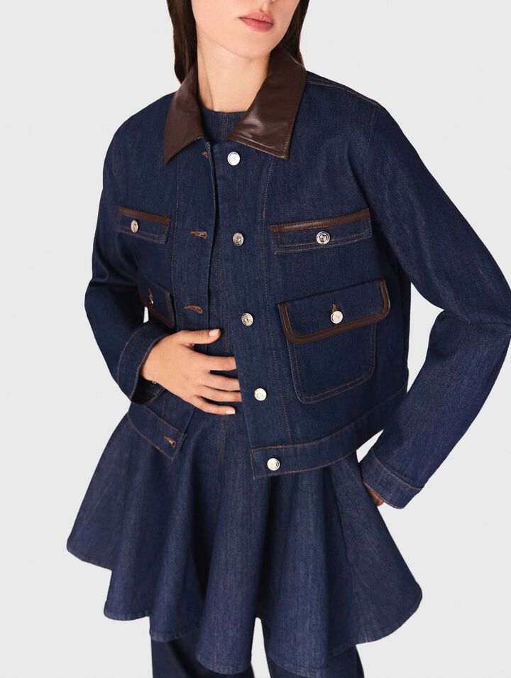 Denim jacket with faux leather