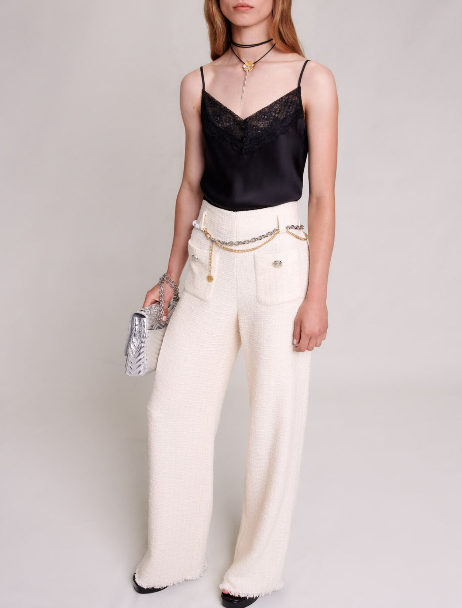Wide-leg tweed trousers