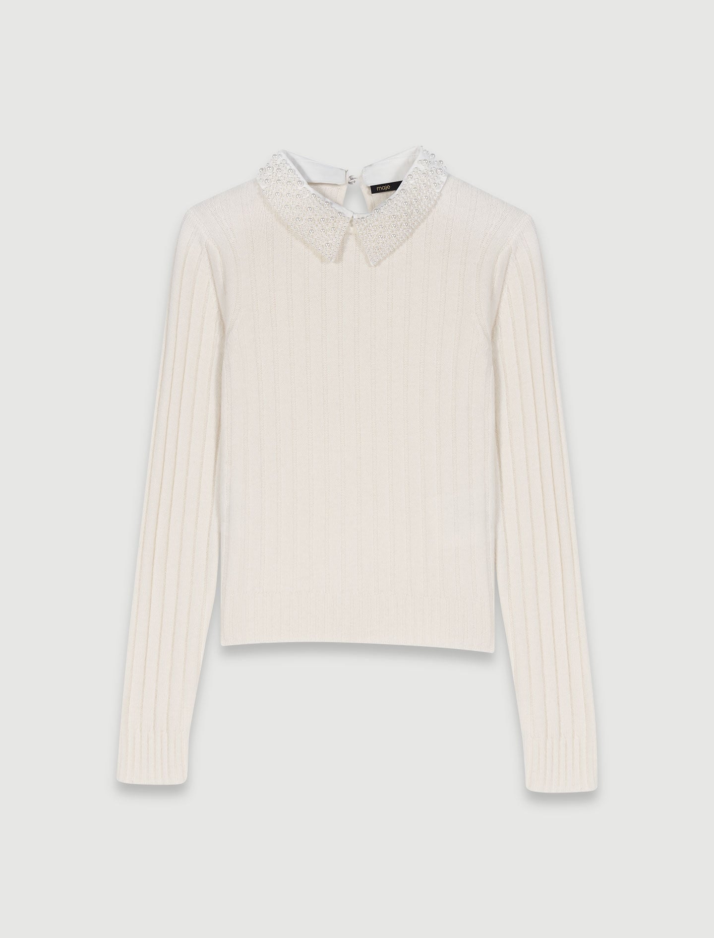 Pearl-collar ribbed jumper 8