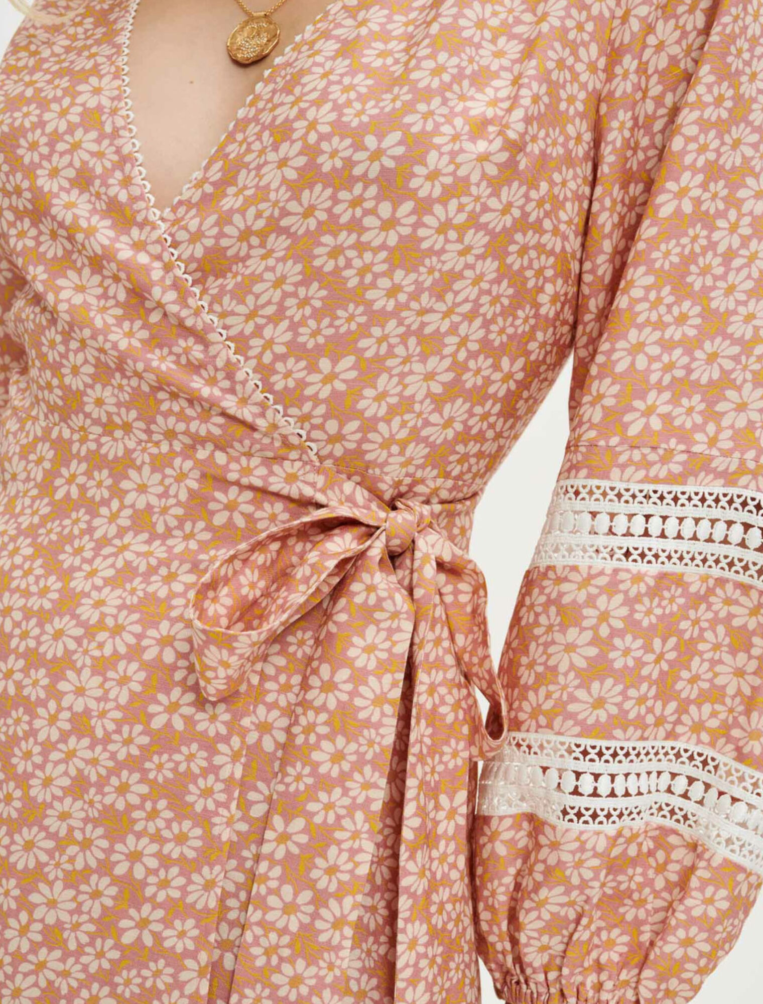 Printed wrap dress with braids