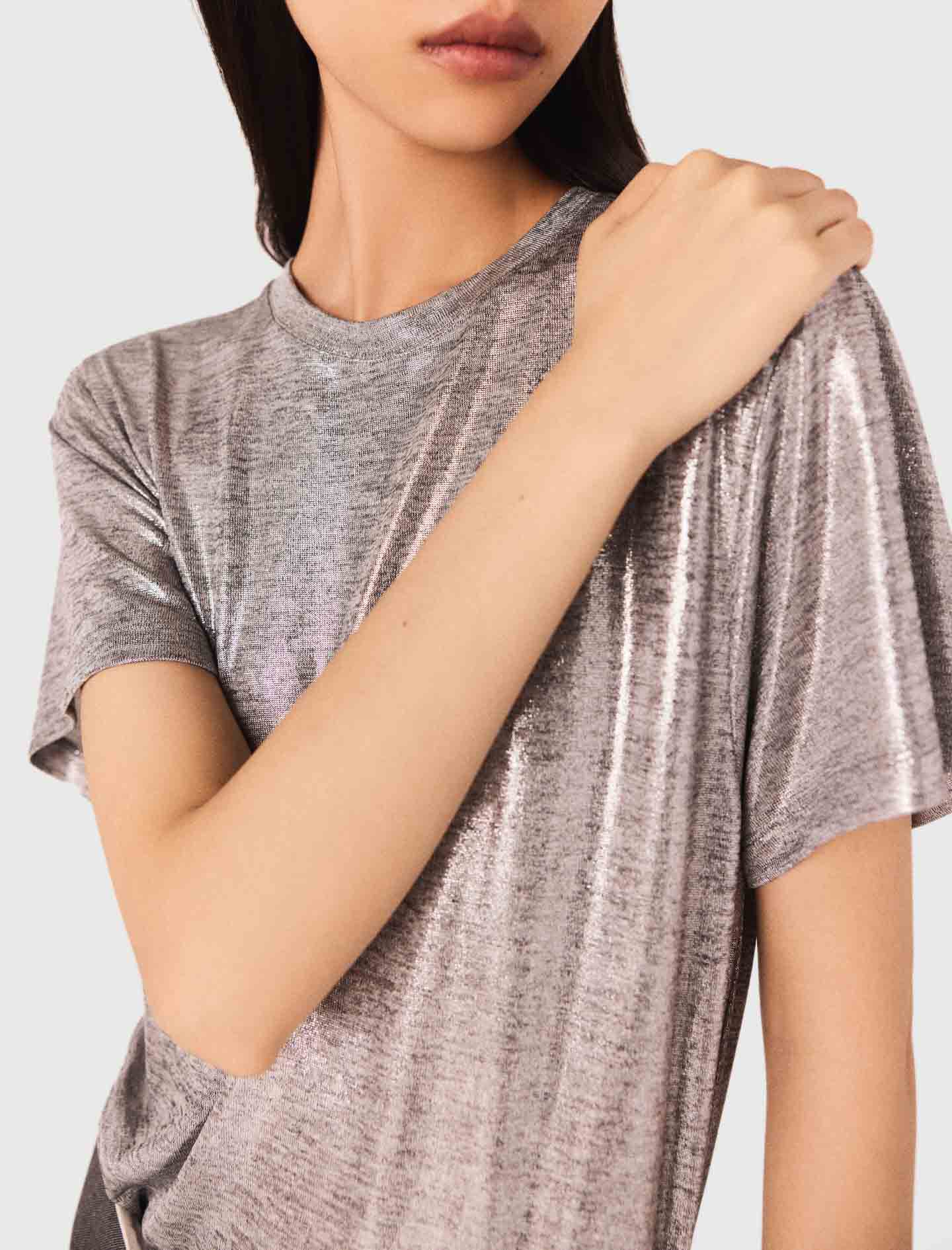 Lamé T-shirt Black / Gray for Women | Maje