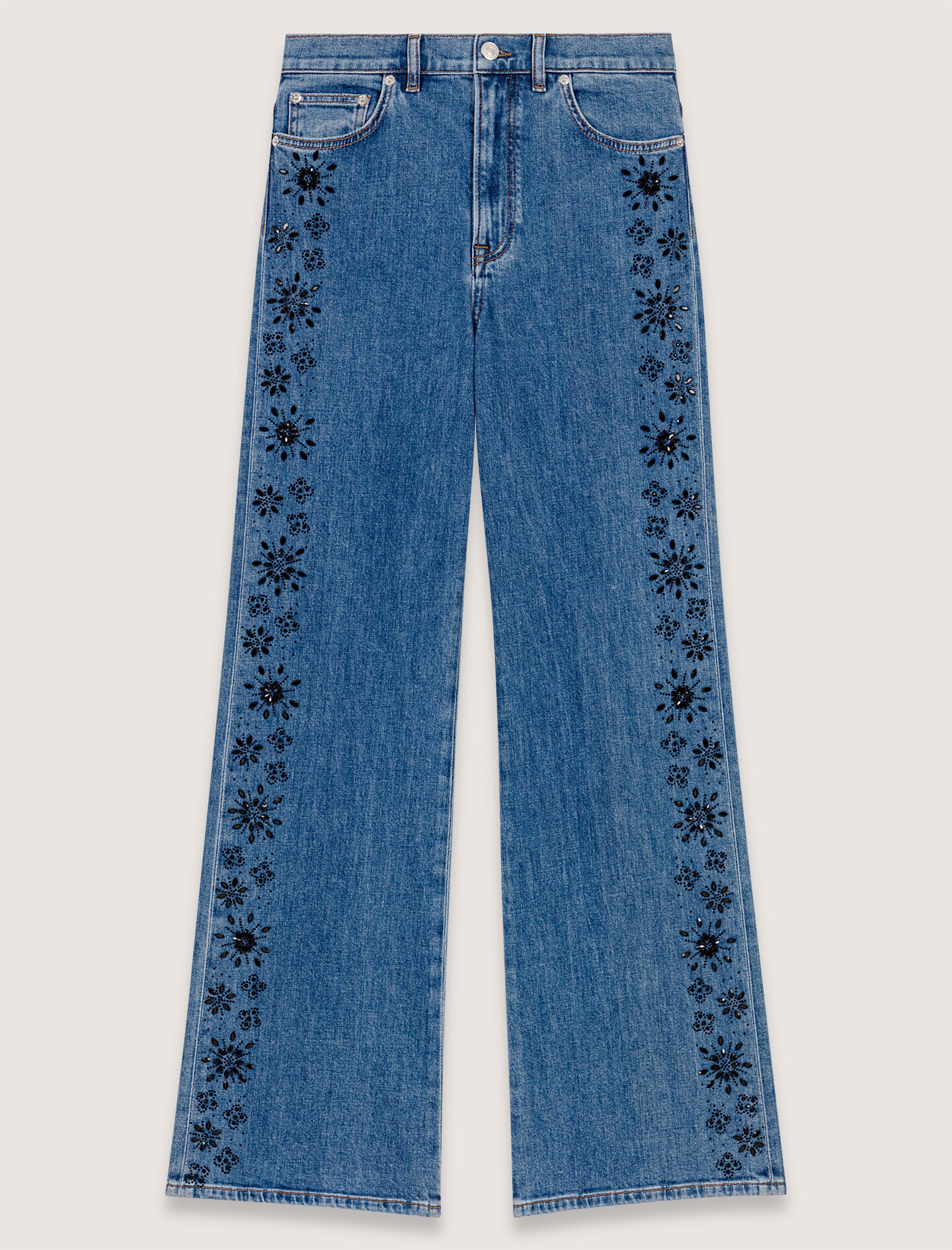 Embroidered jeans with rhinestones Blue for Women | Maje