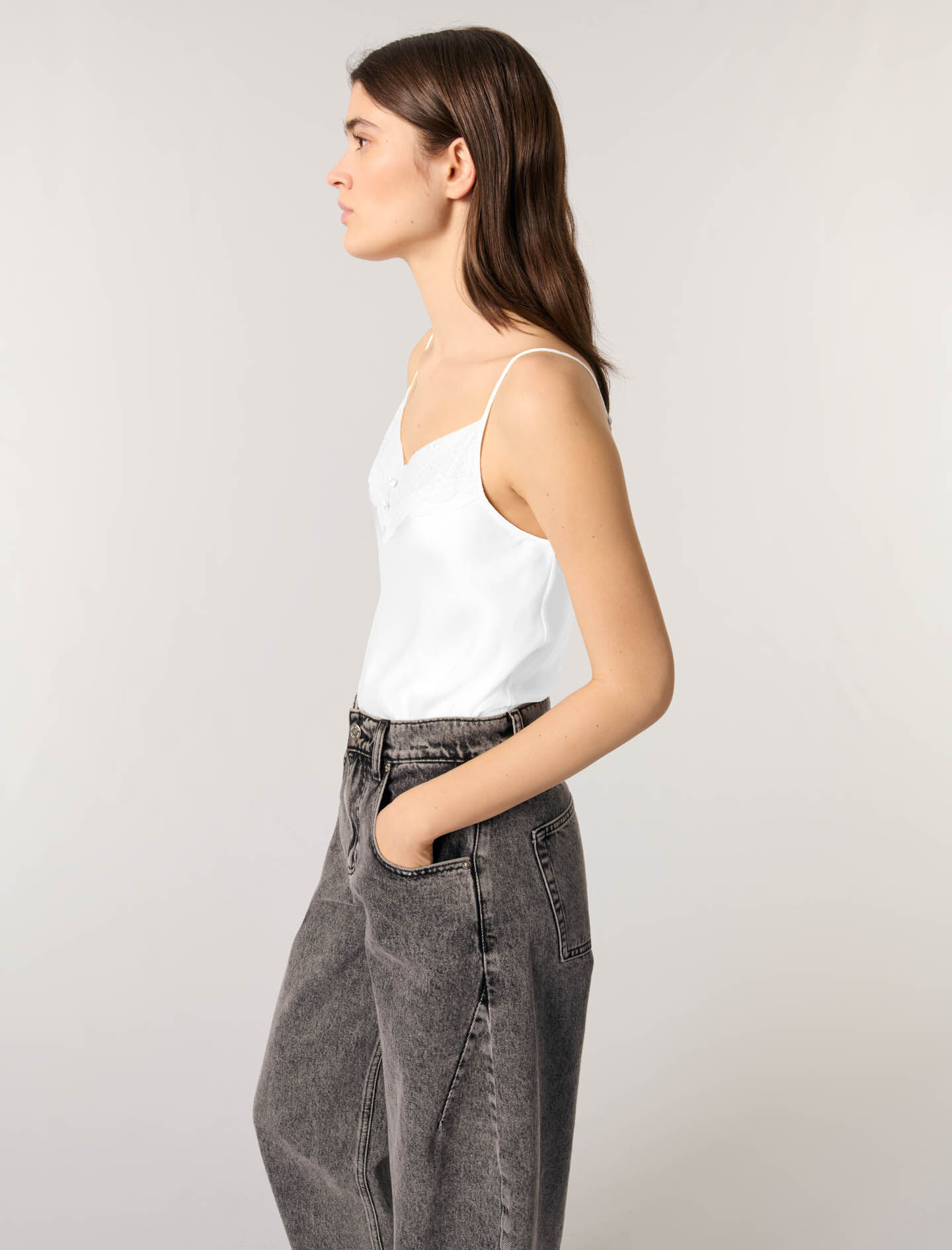 Silk satin and lace top White for Women | Maje