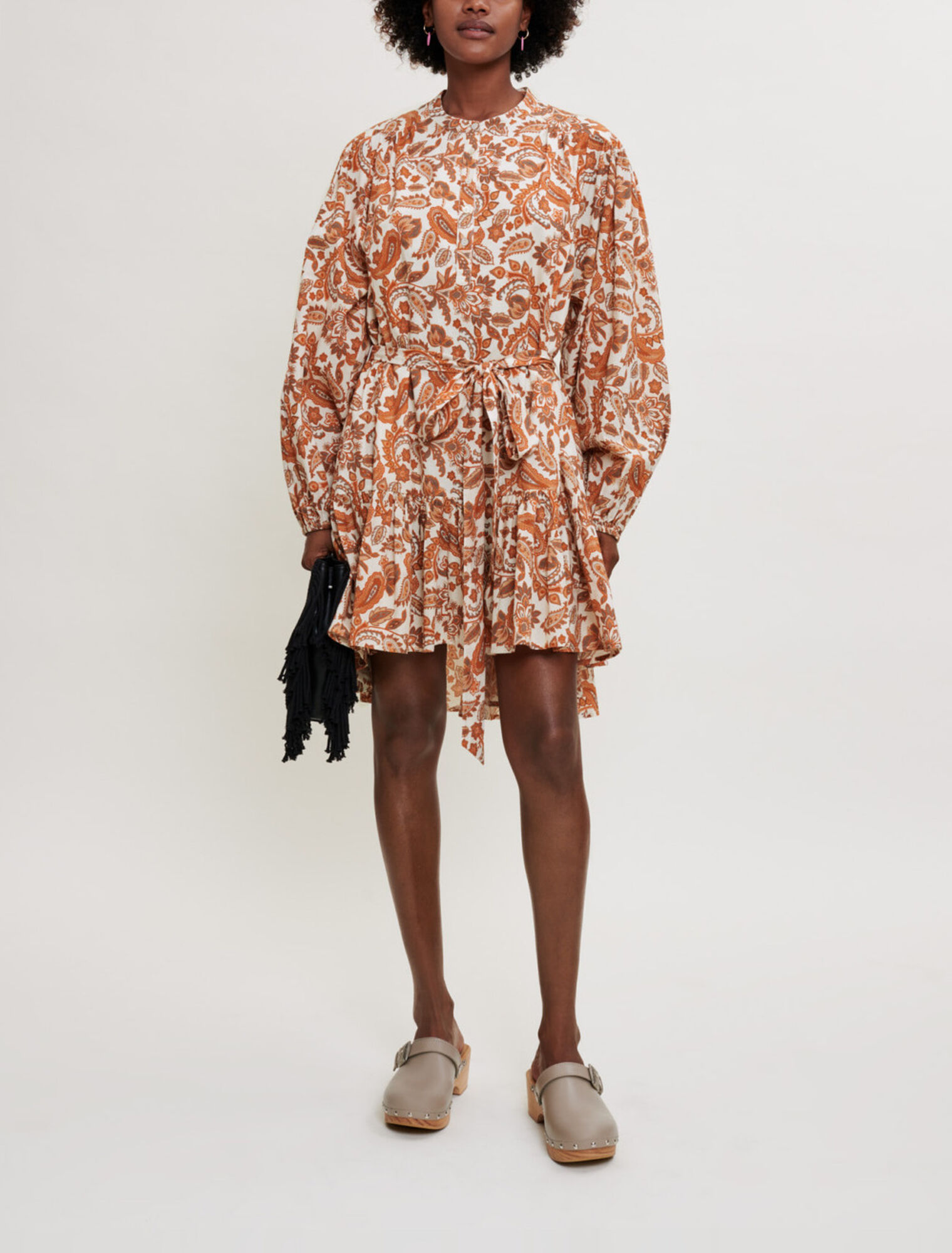 Belted dress in printed cotton