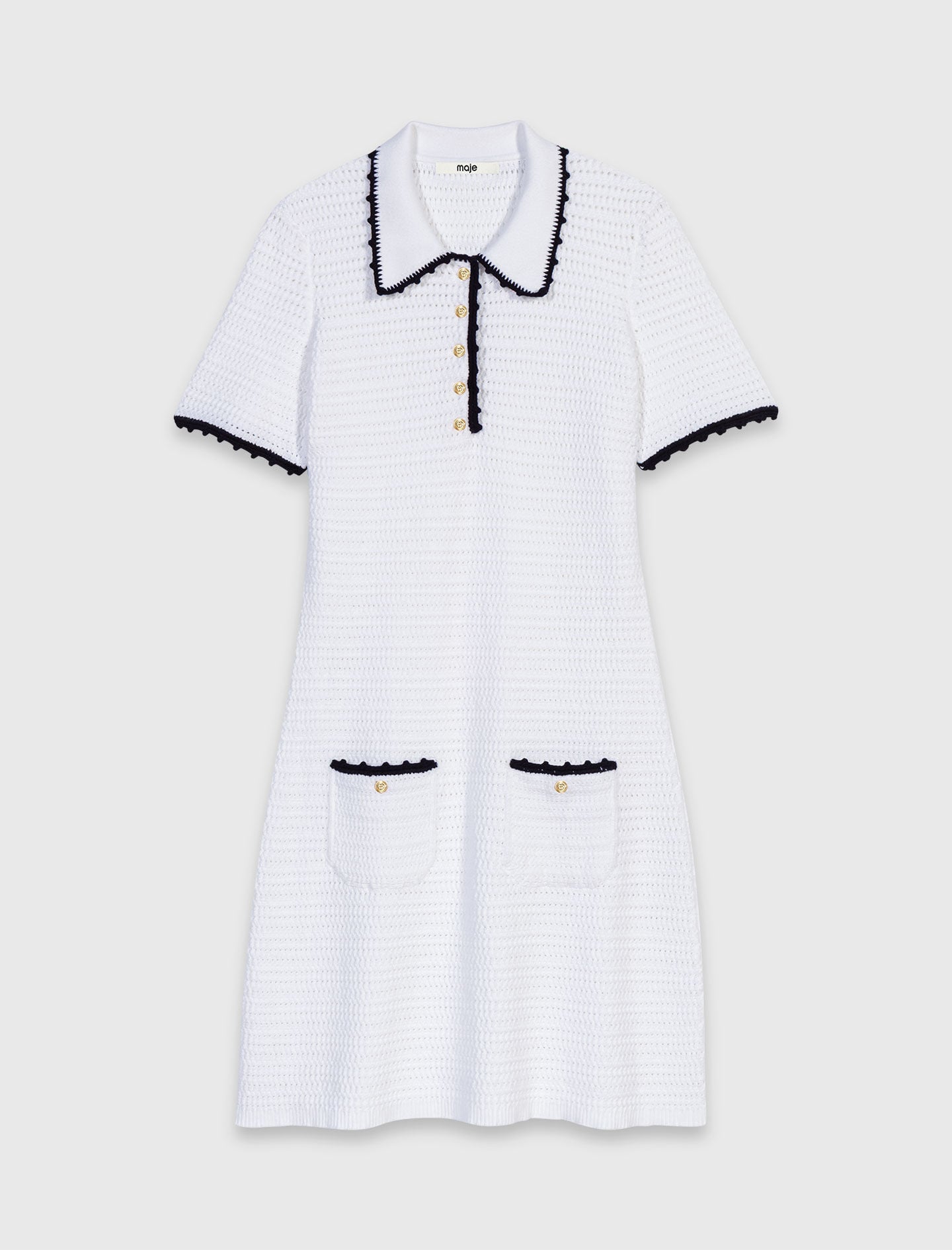 Knit polo dress with crochet 7