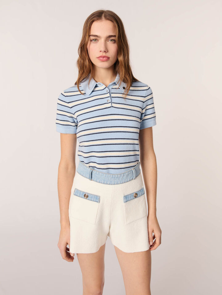 Knitted shorts with denim trim