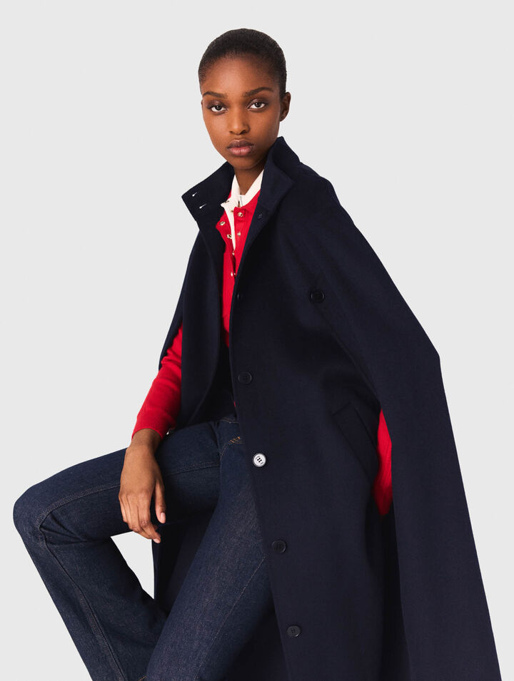 Long double-faced coat with cape