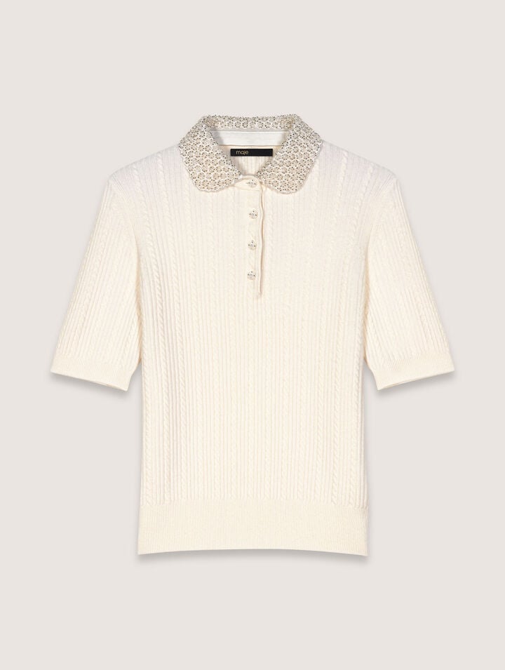 Removable collar knit polo shirt