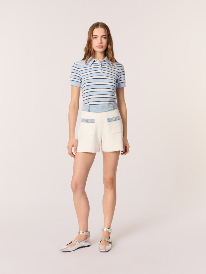 Knitted shorts with denim trim