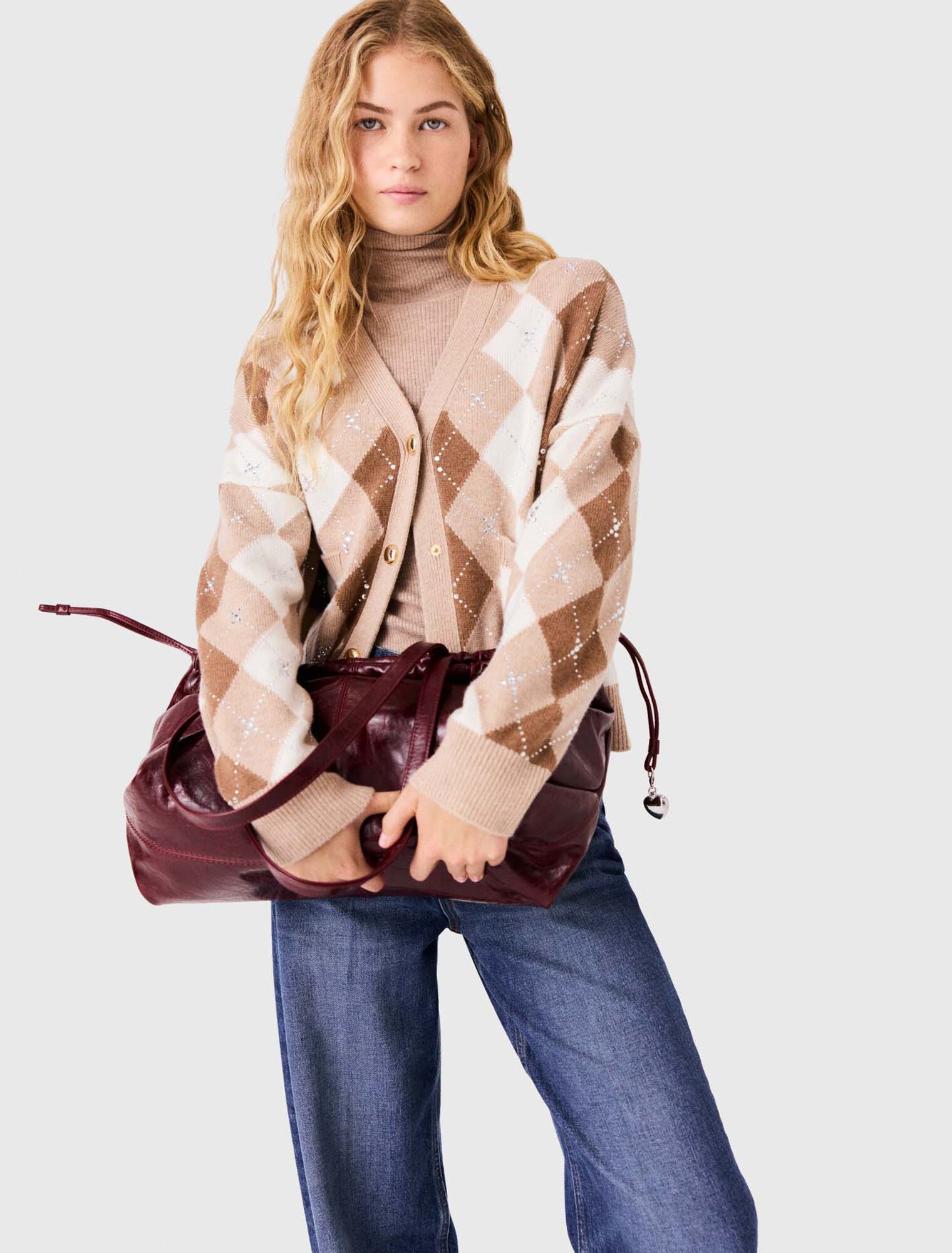 Rhinestone argyle cardigan