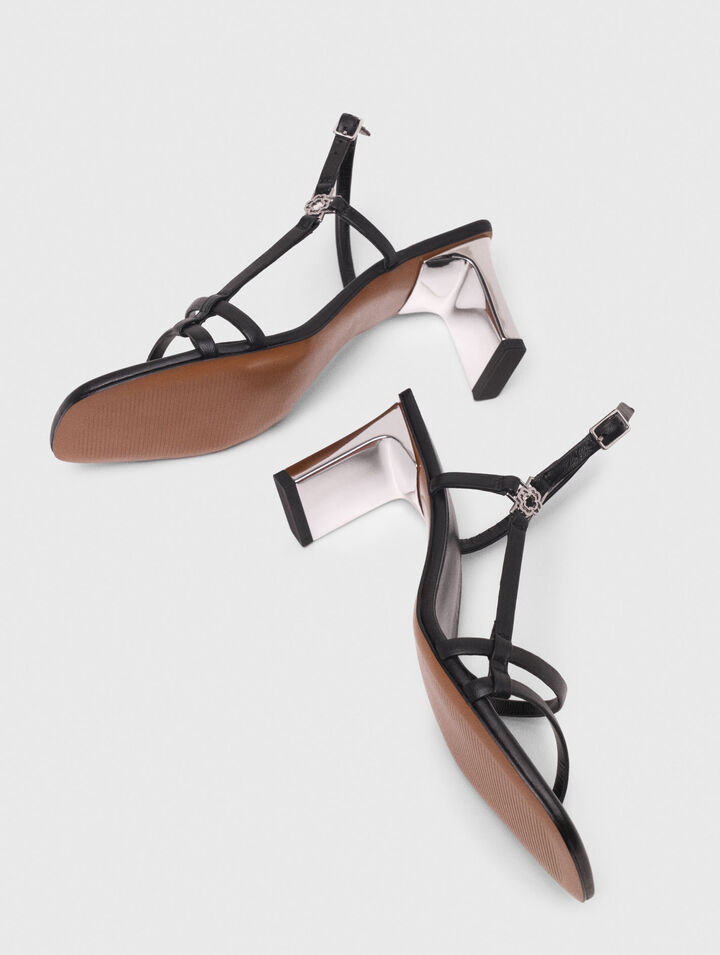 Metallic heel strappy sandals