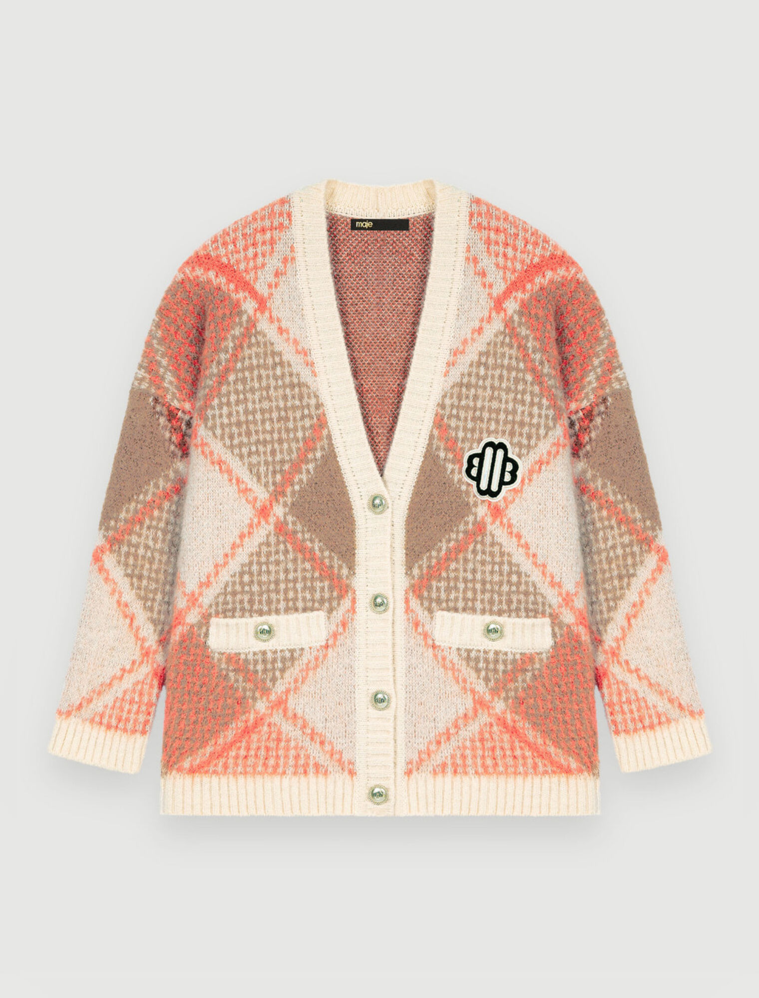 Fluffy diamond jacquard cardigan