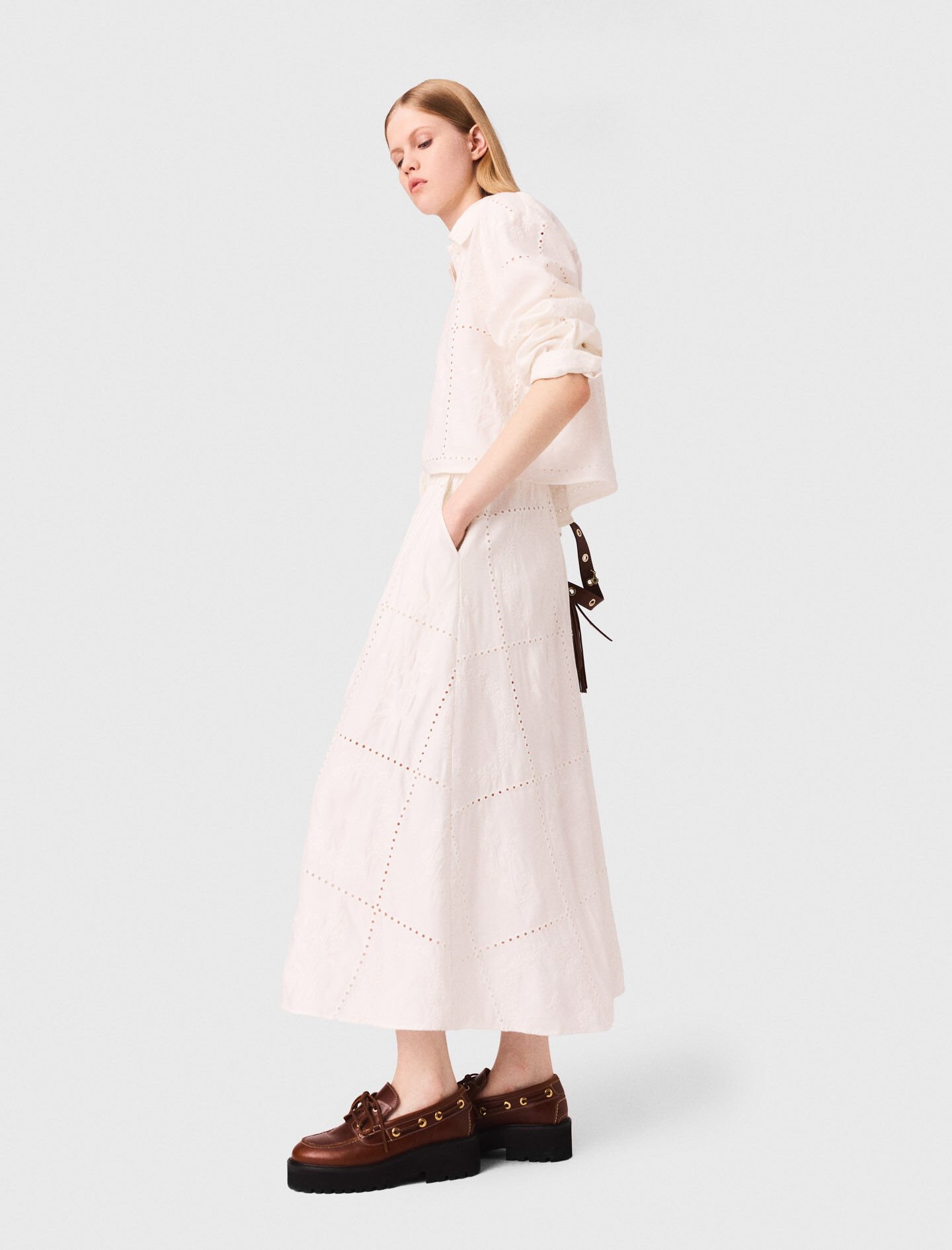 Embroidered midi skirt White for Women | Maje
