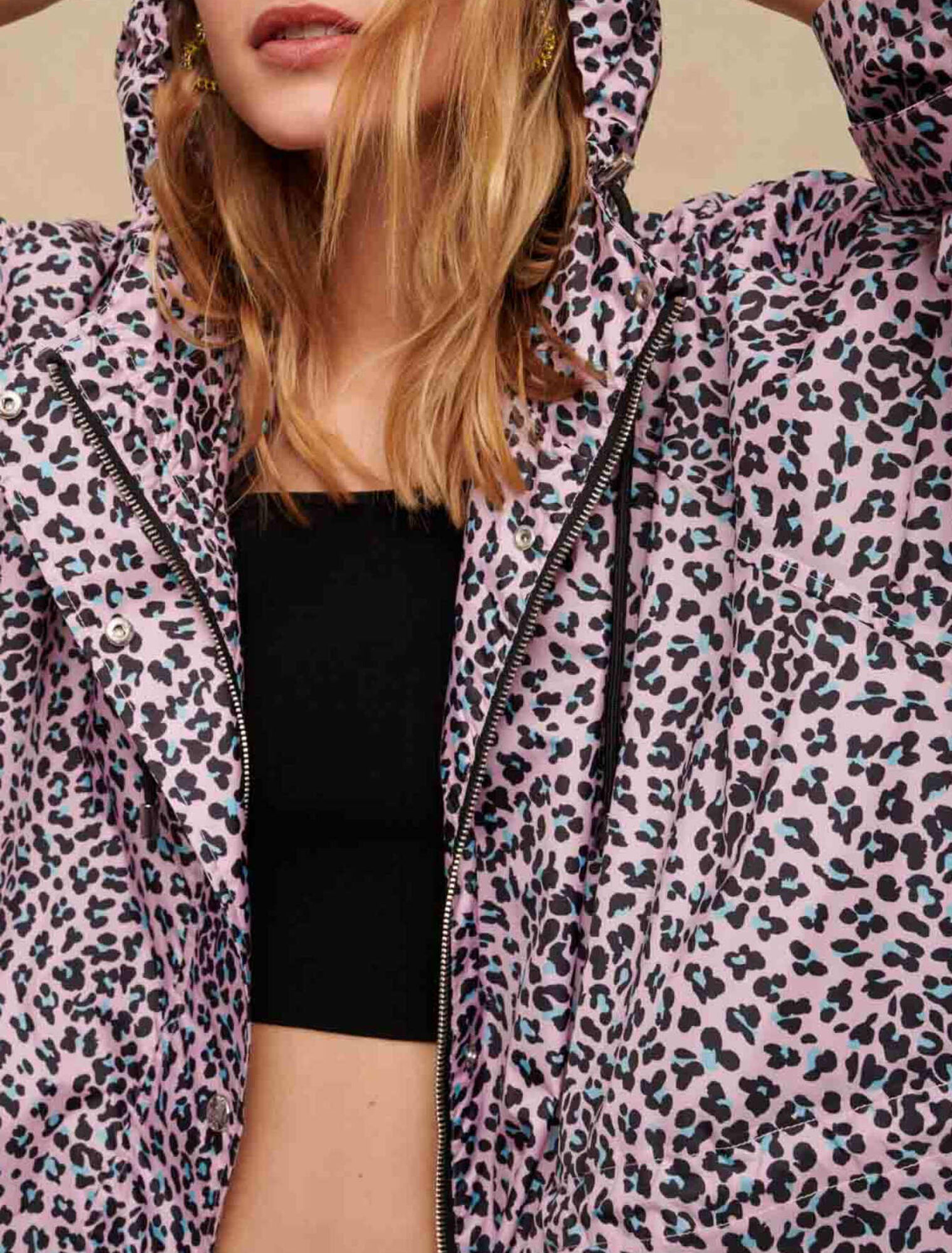 Water-repellent leopard-print coat