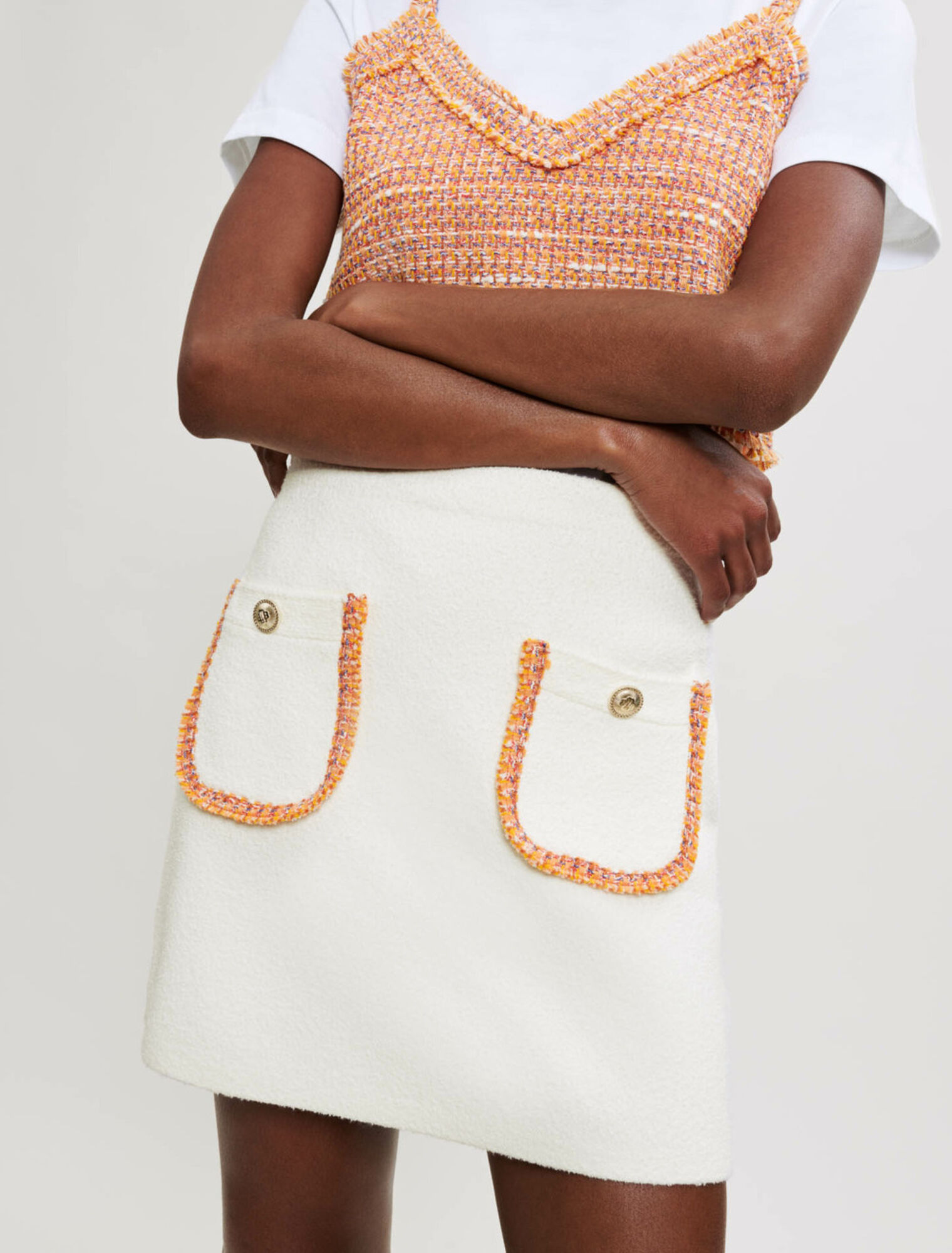 Mesh skirt with contrasting braids