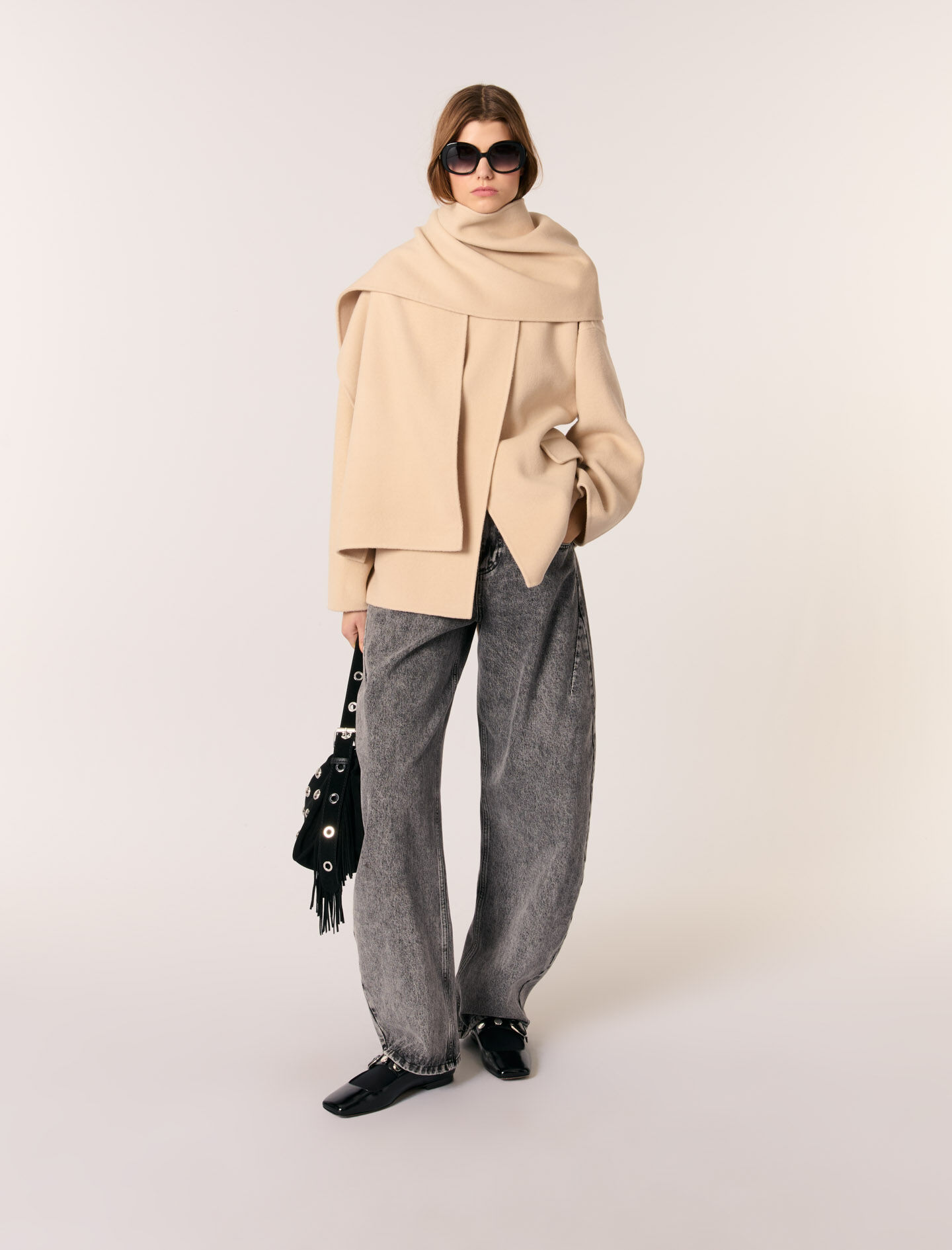 Double faced coat with scarf Short coats Maje