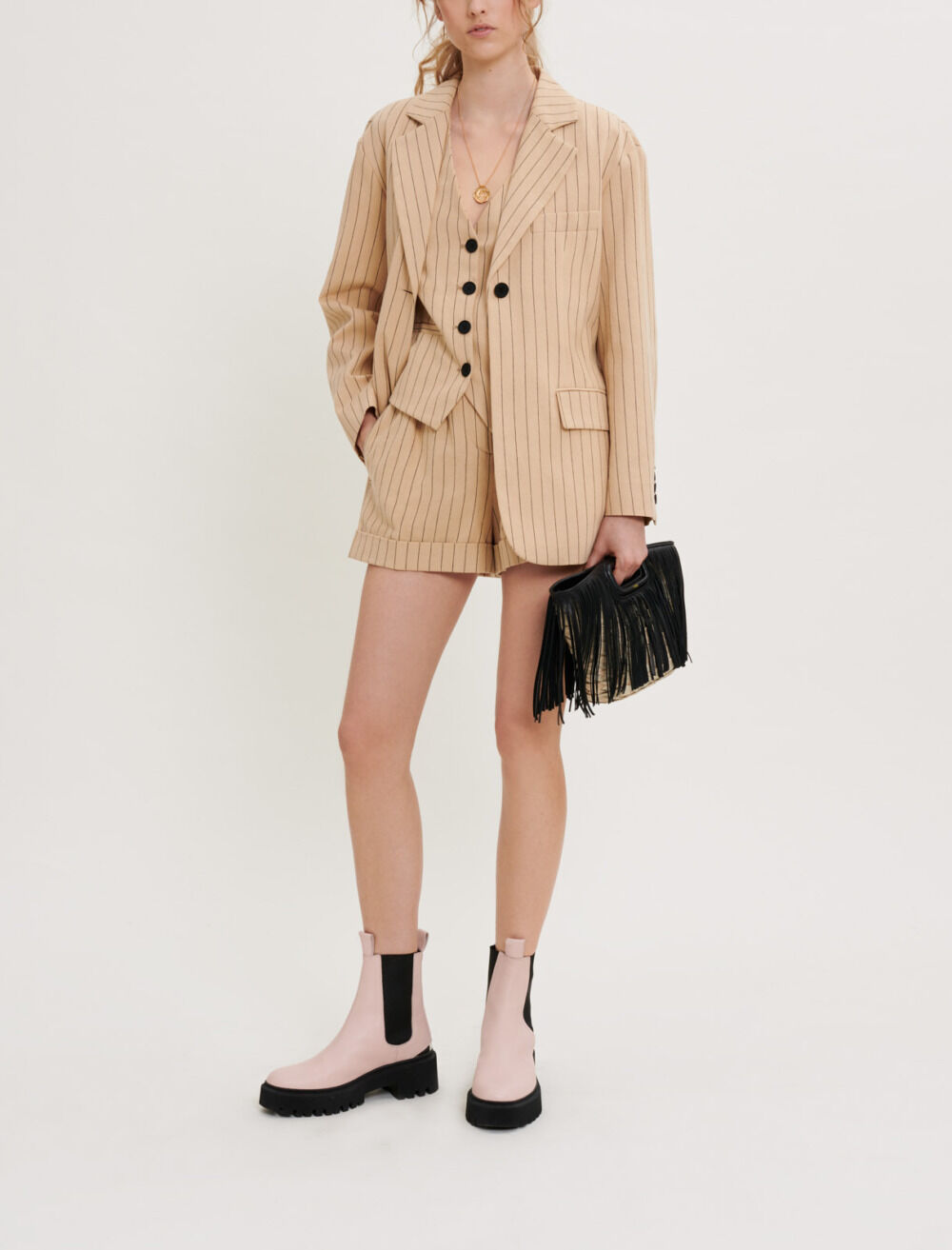 Belted striped jacket Natural for Women | Maje