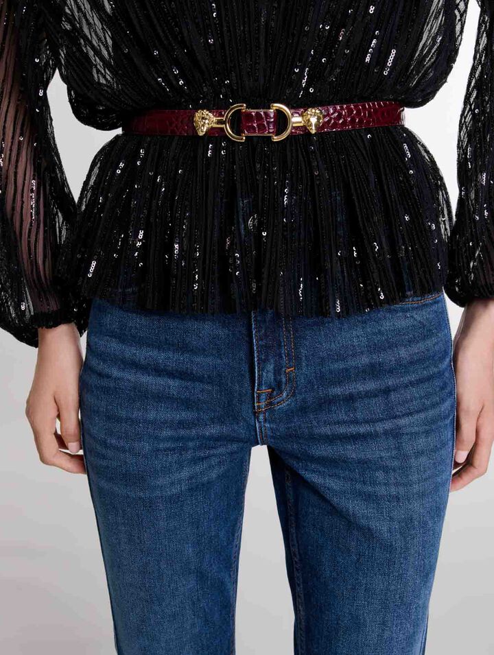 Thin leather belt with lion bit