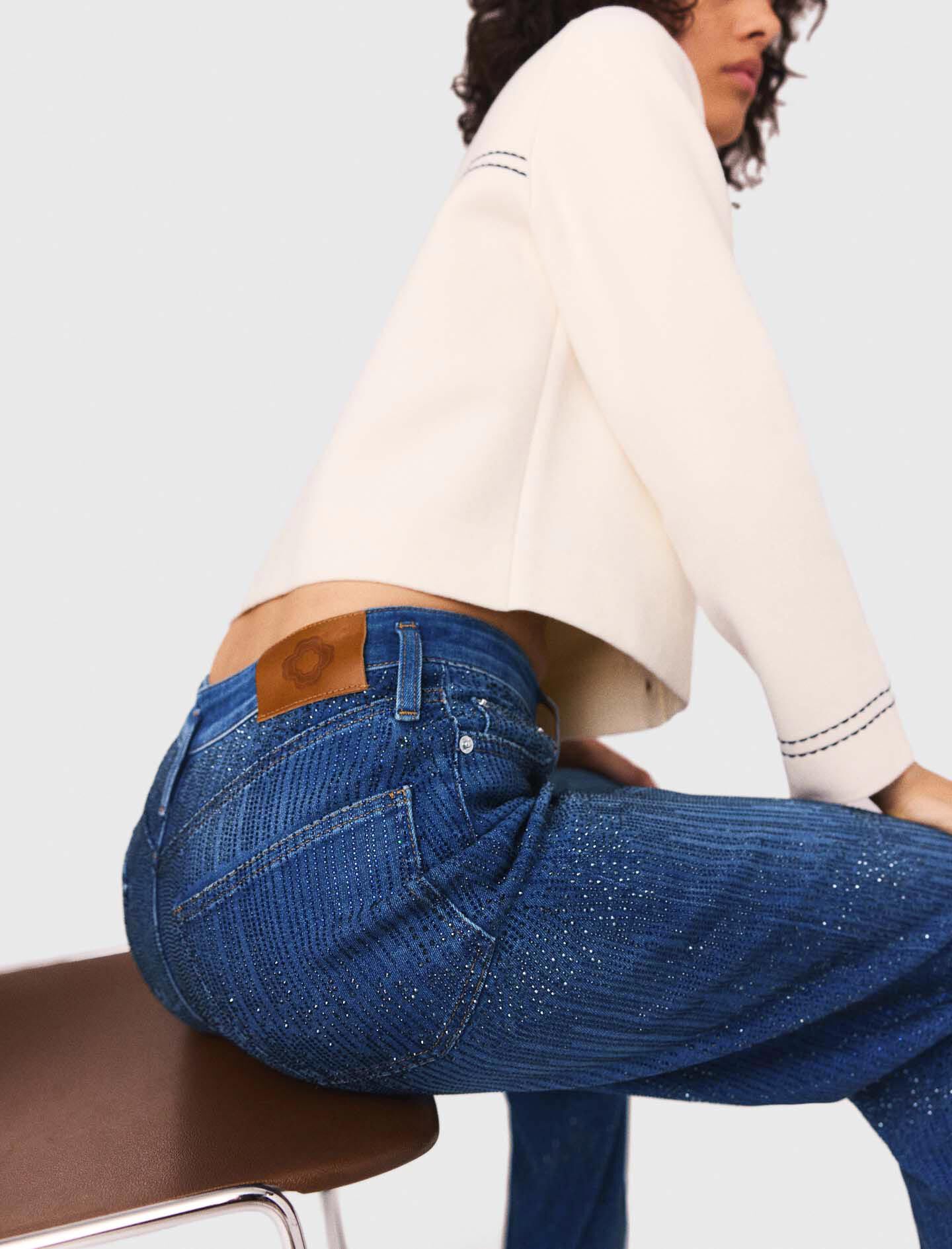 majeページ Wide-leg rhinestone jeans White for Women | Maje