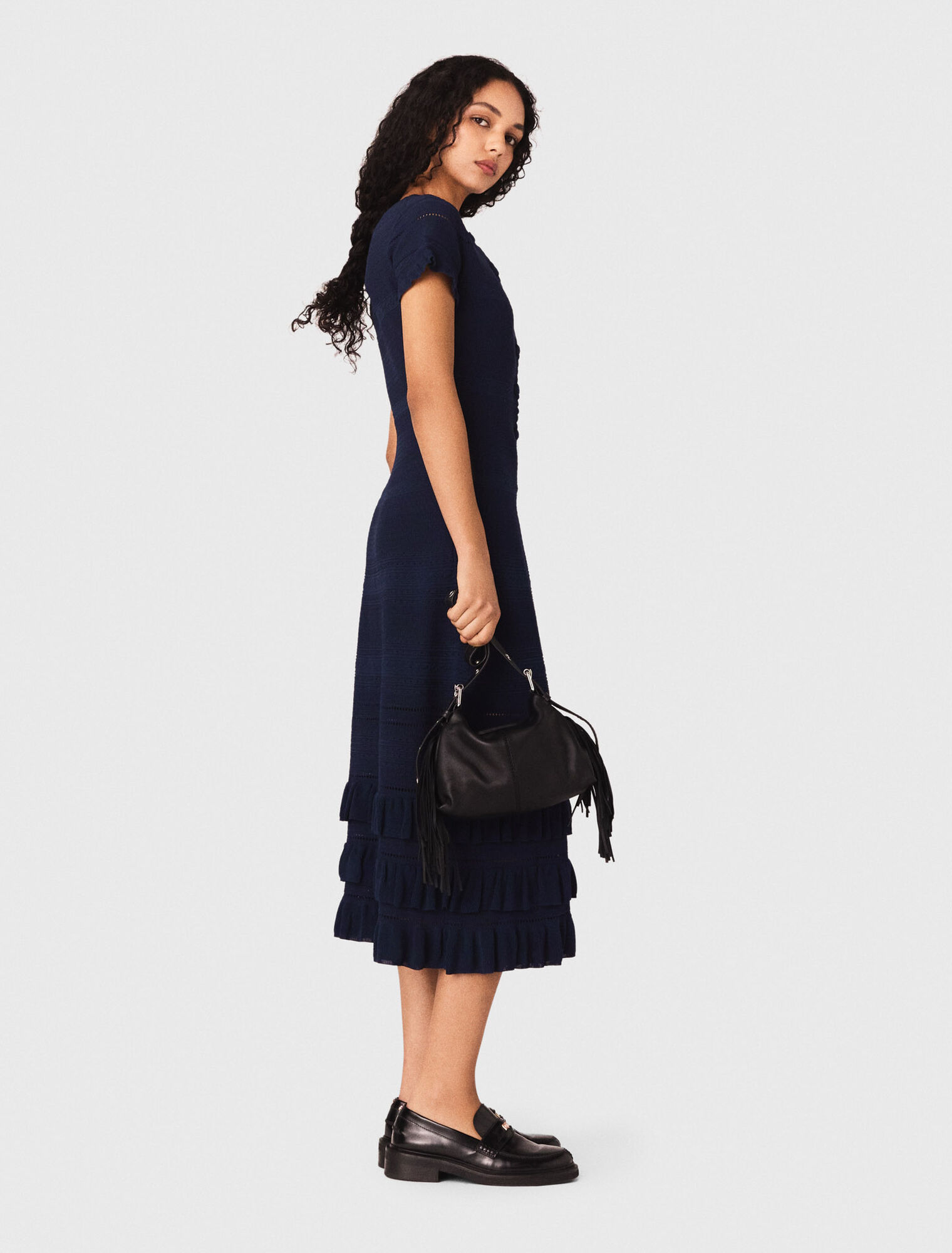 Knit maxi dress with ruffles