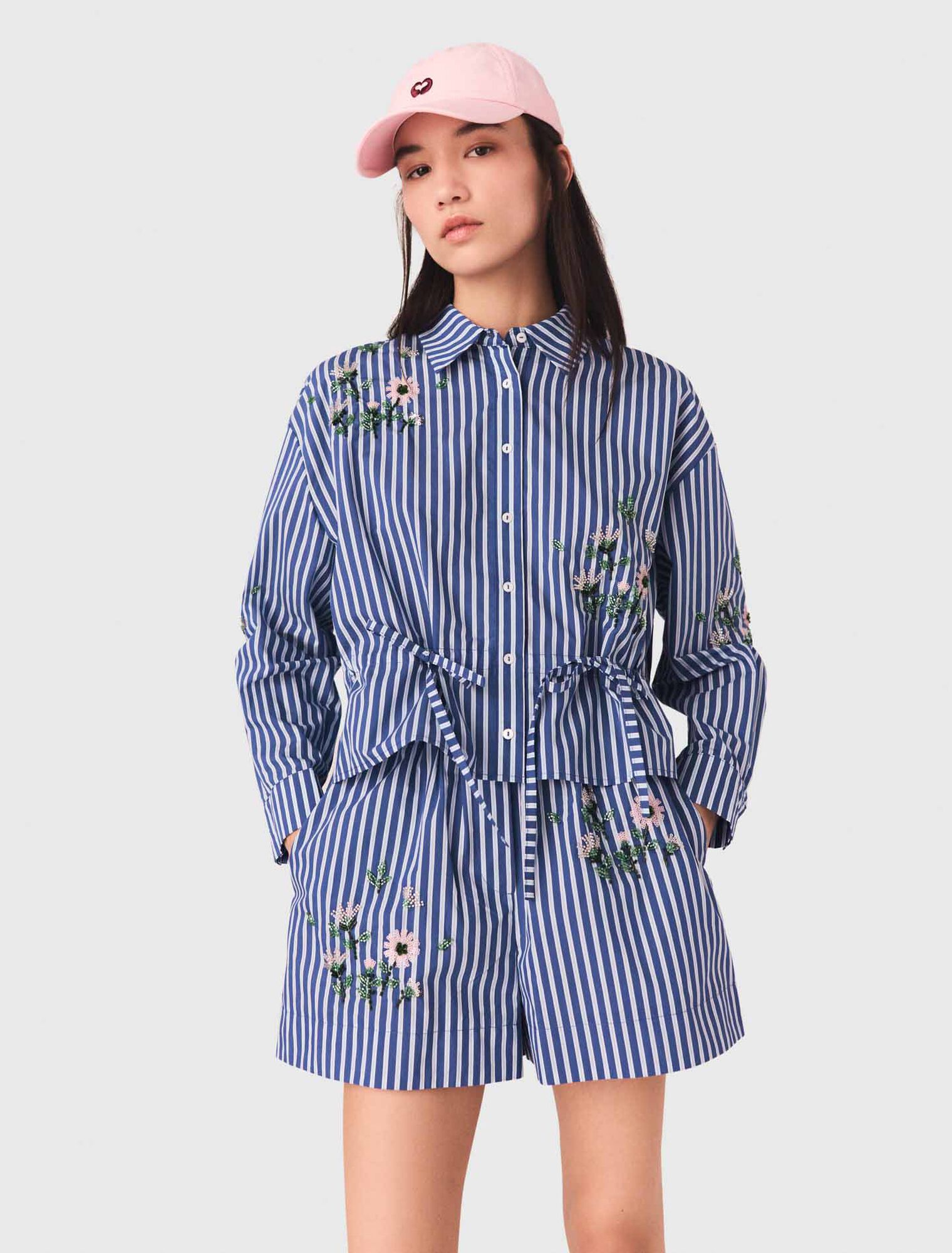 Cropped embroidered striped shirt