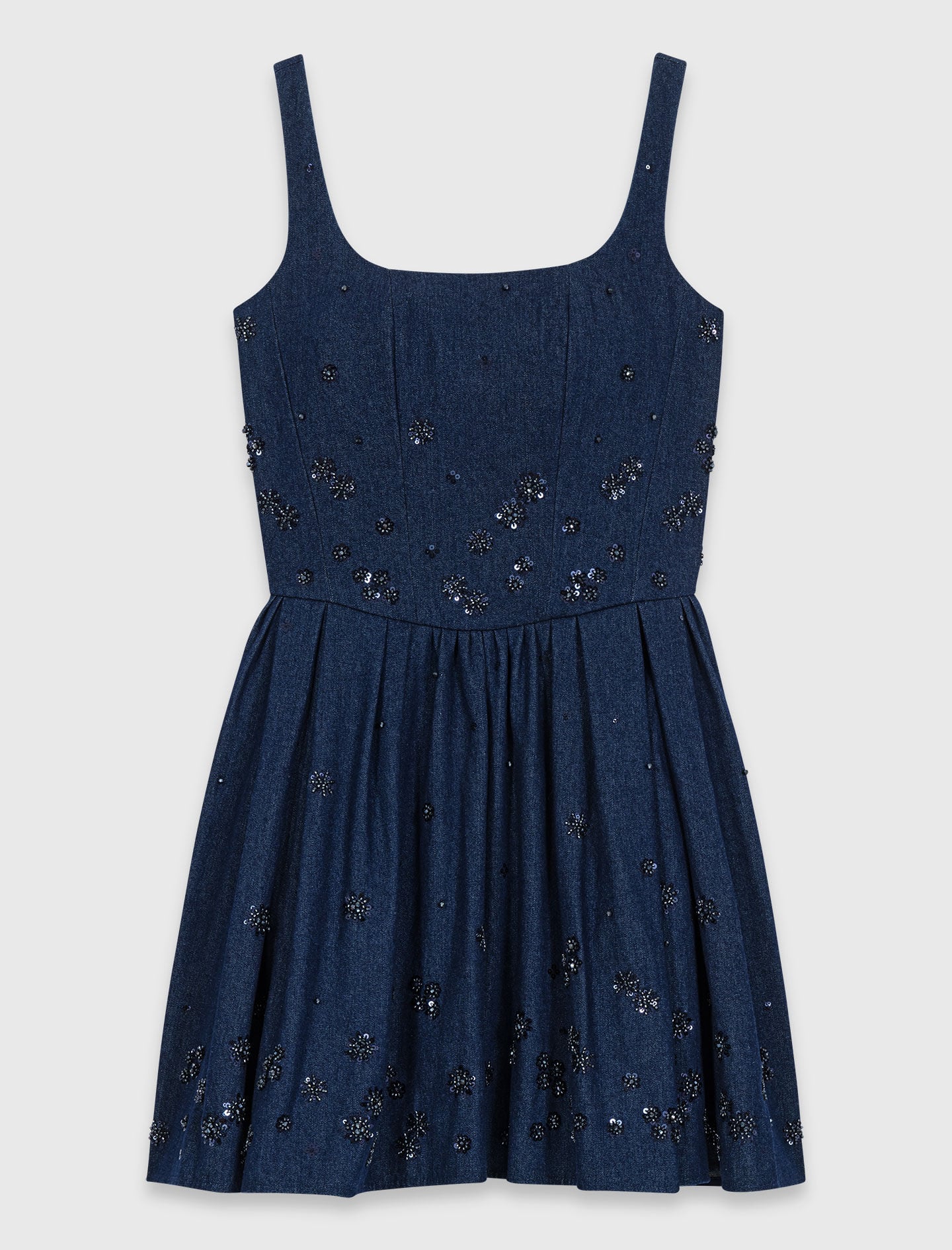 Flared embroidered denim dress 7