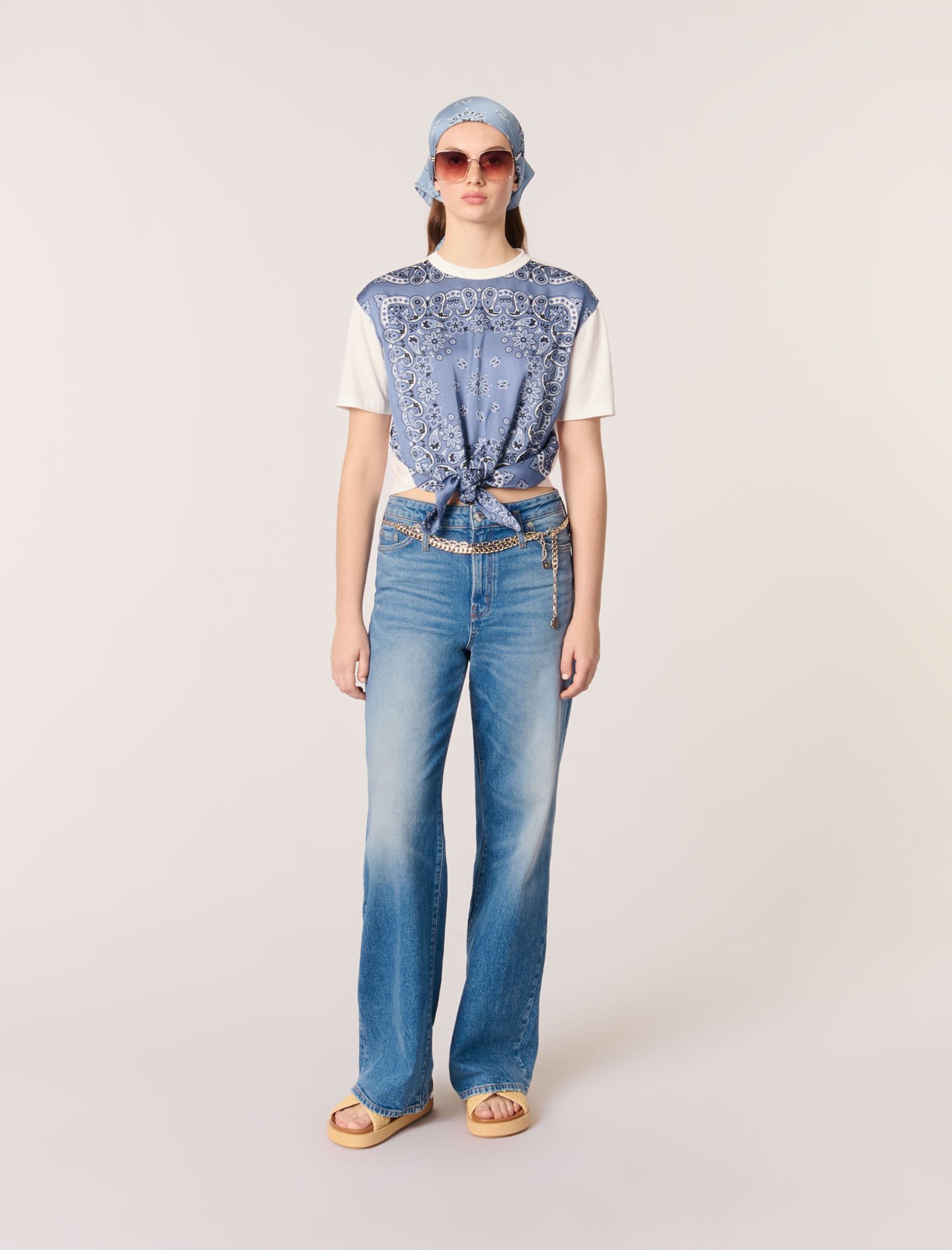 T-MAJE Tie-front T-shirt with print Blue for Women | Maje