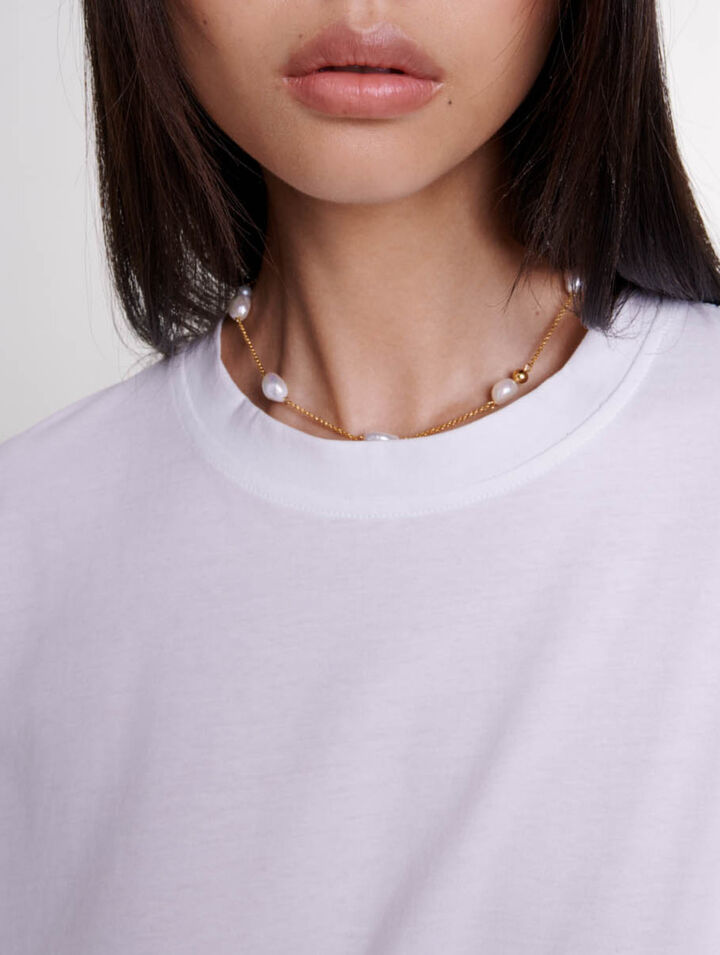 Dual-material print T-shirt