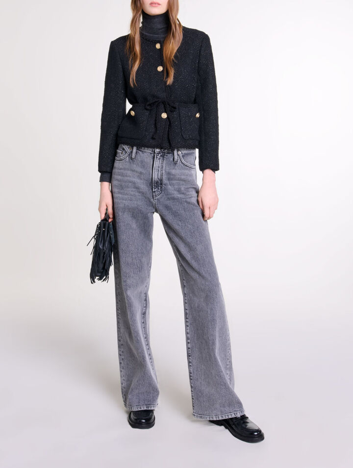 Straight-cut shiny tweed jacket