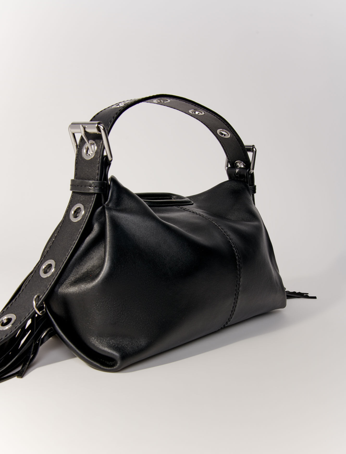 【MAJE】MISS M ミニバッグ 天然レザー×フリンジ : ブラック Smooth leather Miss M bag Black / Gray for Women | Maje