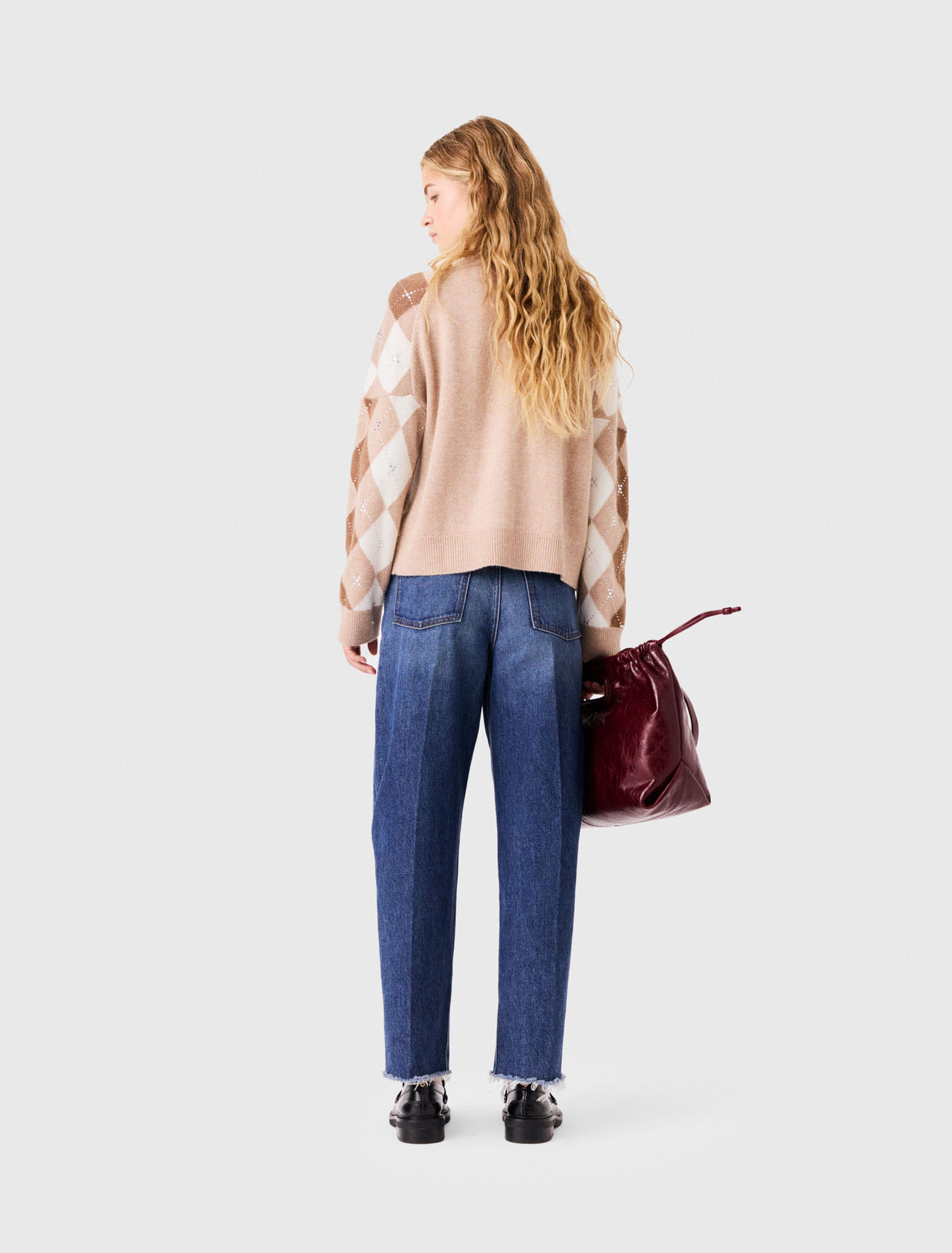 Rhinestone argyle cardigan