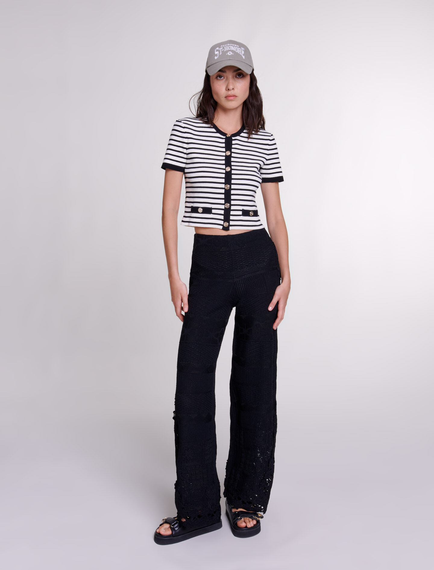 Maje short cardigan with contrasting stripes store
