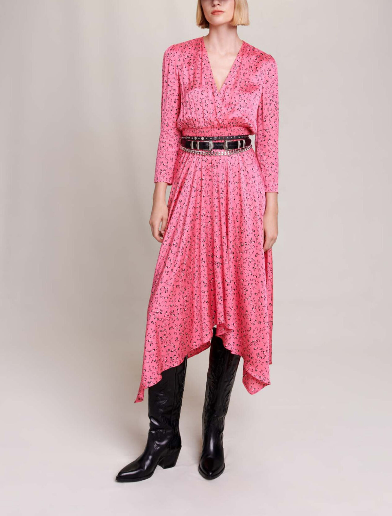 Floral print midi-length dress