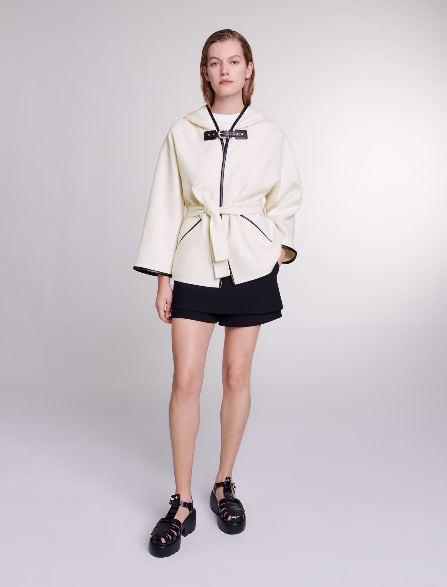 Cape style wool coat
