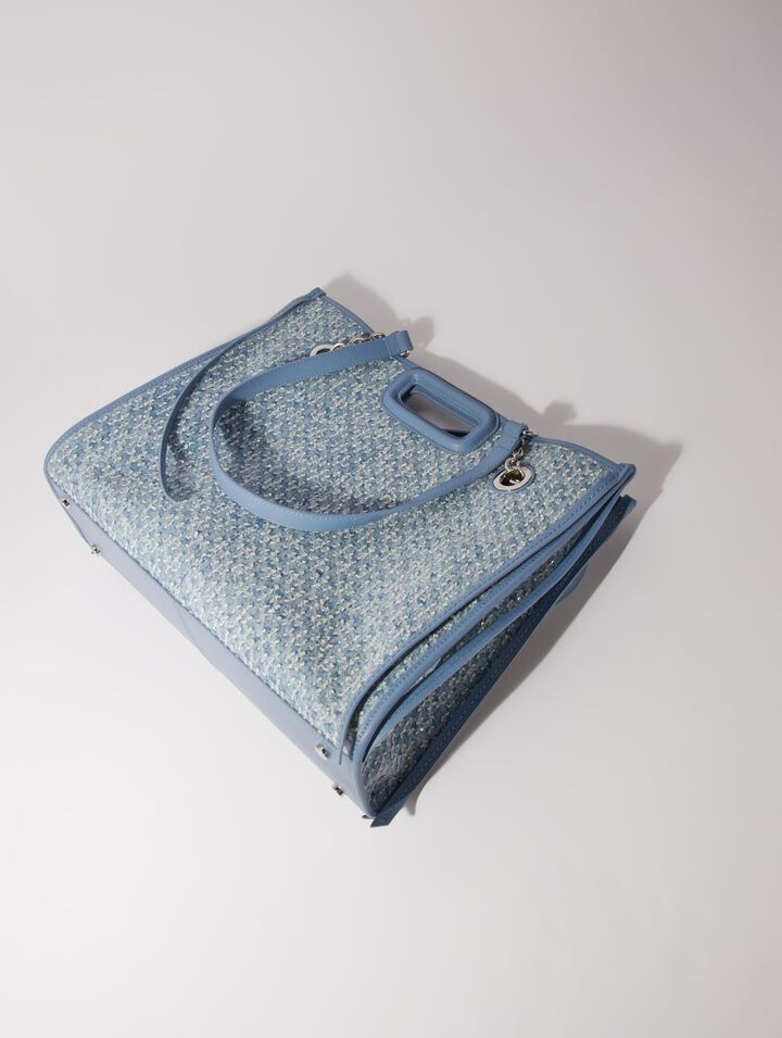 Denim and rhinestone tote bag