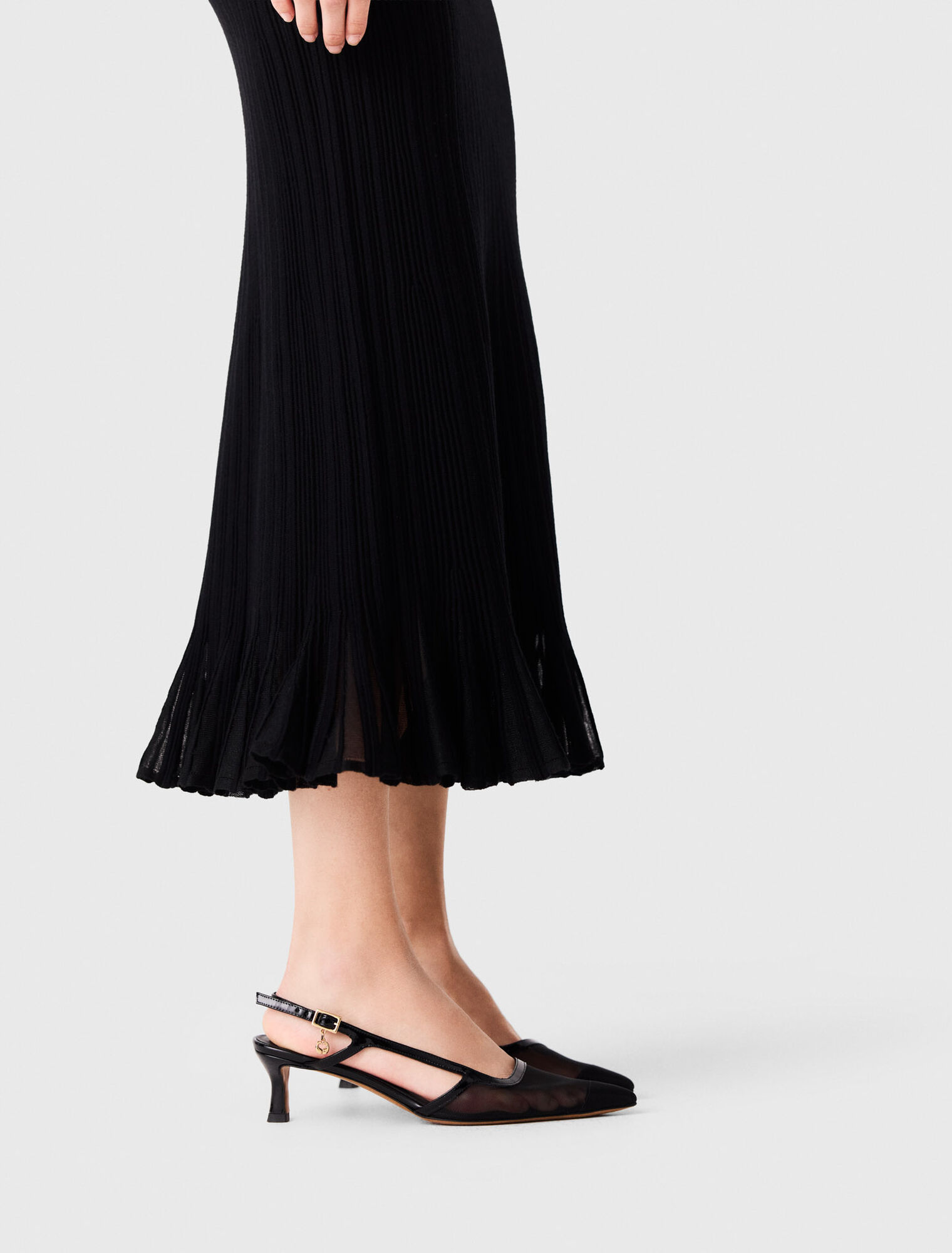 Leather and mesh slingbacks