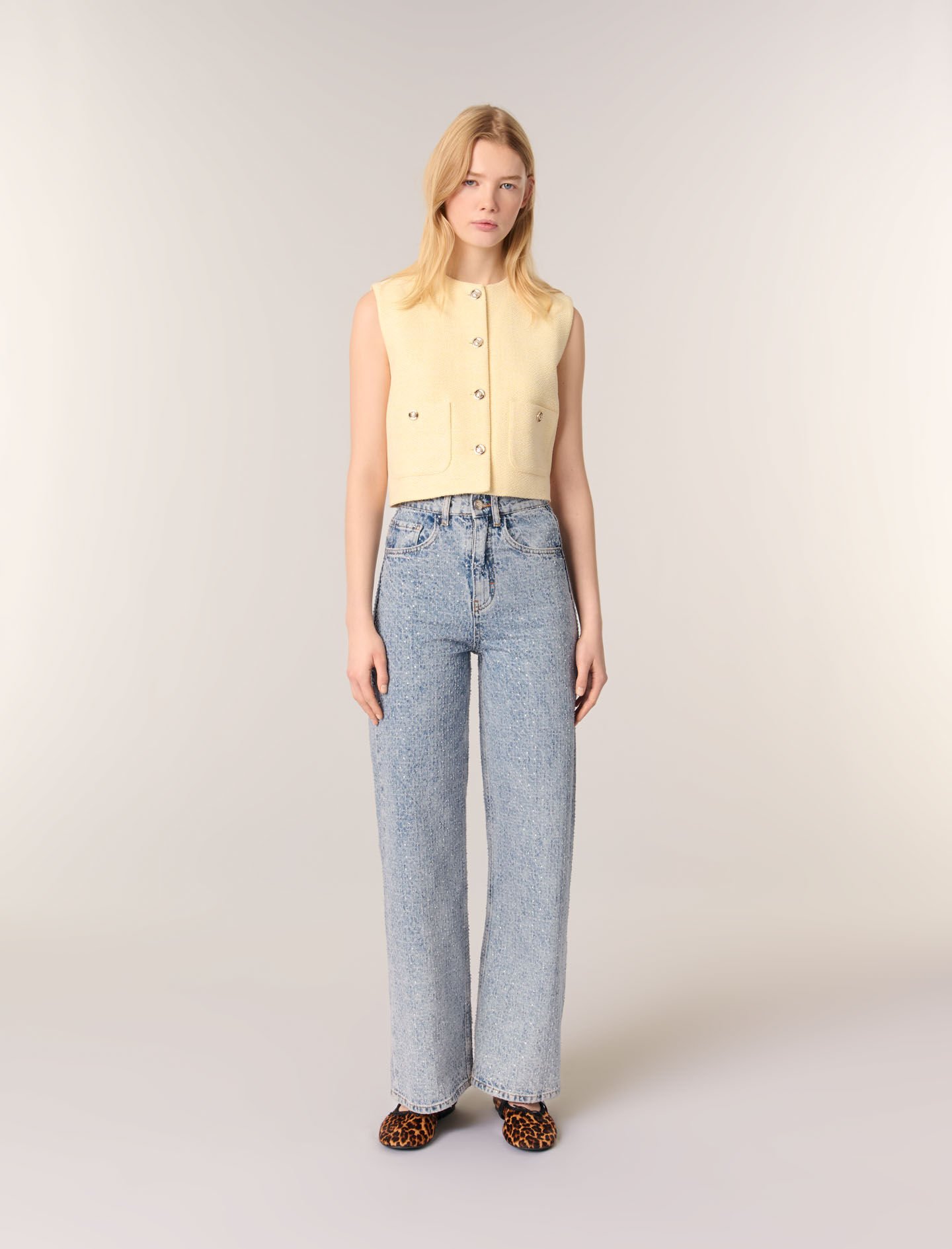 Rhinestone XL jeans - High waist jeans | Maje