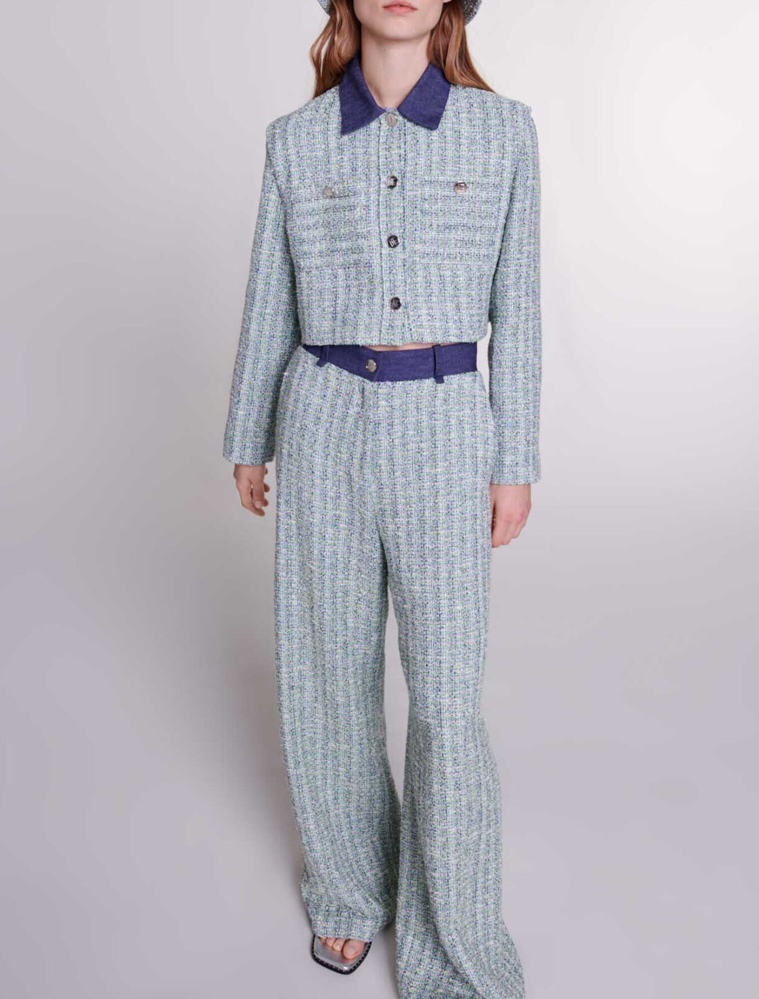 Wide-leg tweed trousers