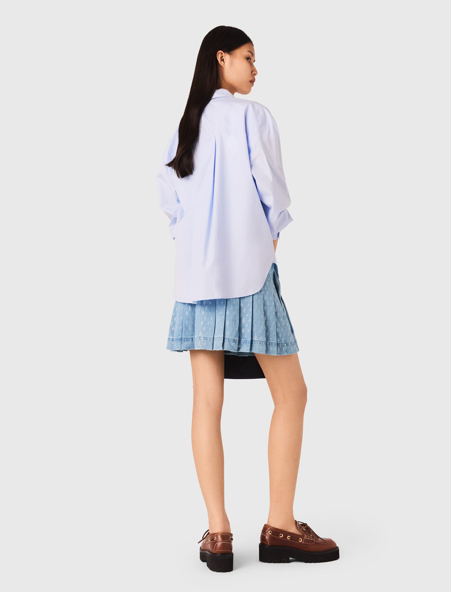 majeスカート Rhinestone pleated denim skirt Blue for Women | Maje