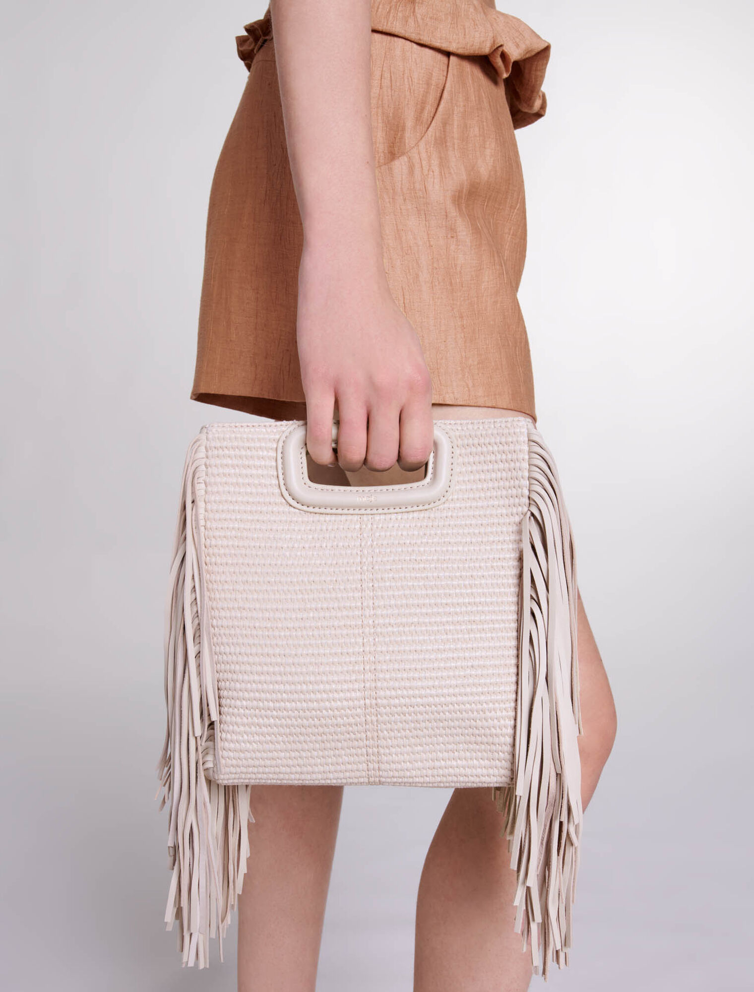 Textile and raffia M bag