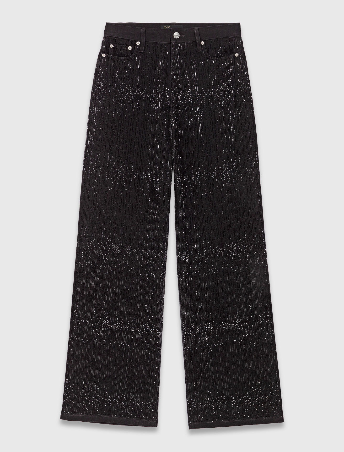 Wide-leg rhinestone jeans Black / Gray for Women | Maje