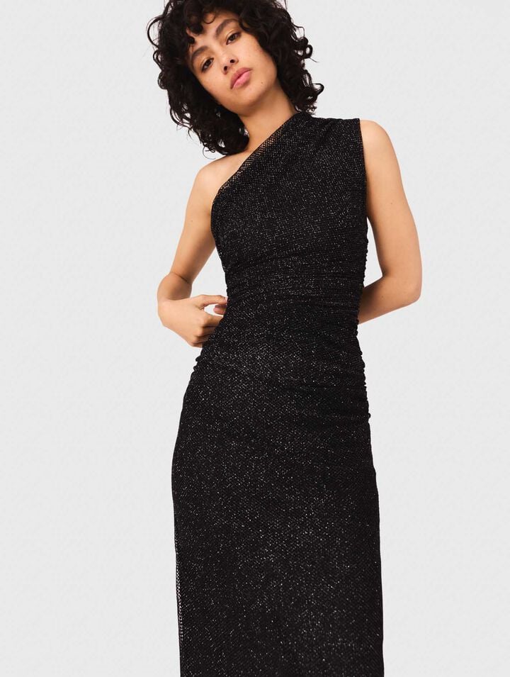 Asymmetric rhinestone knit dress