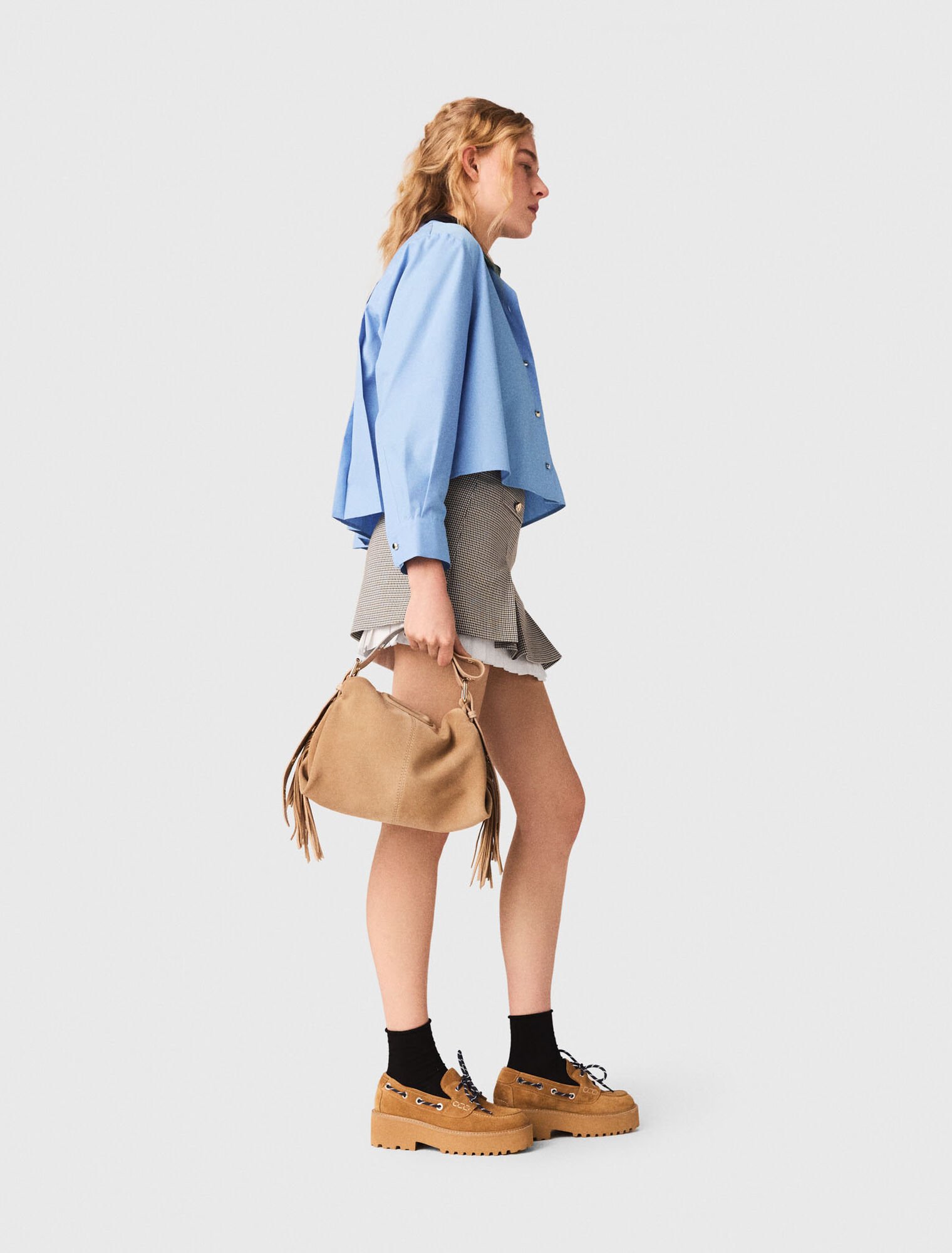 Pleated skirt with poplin details