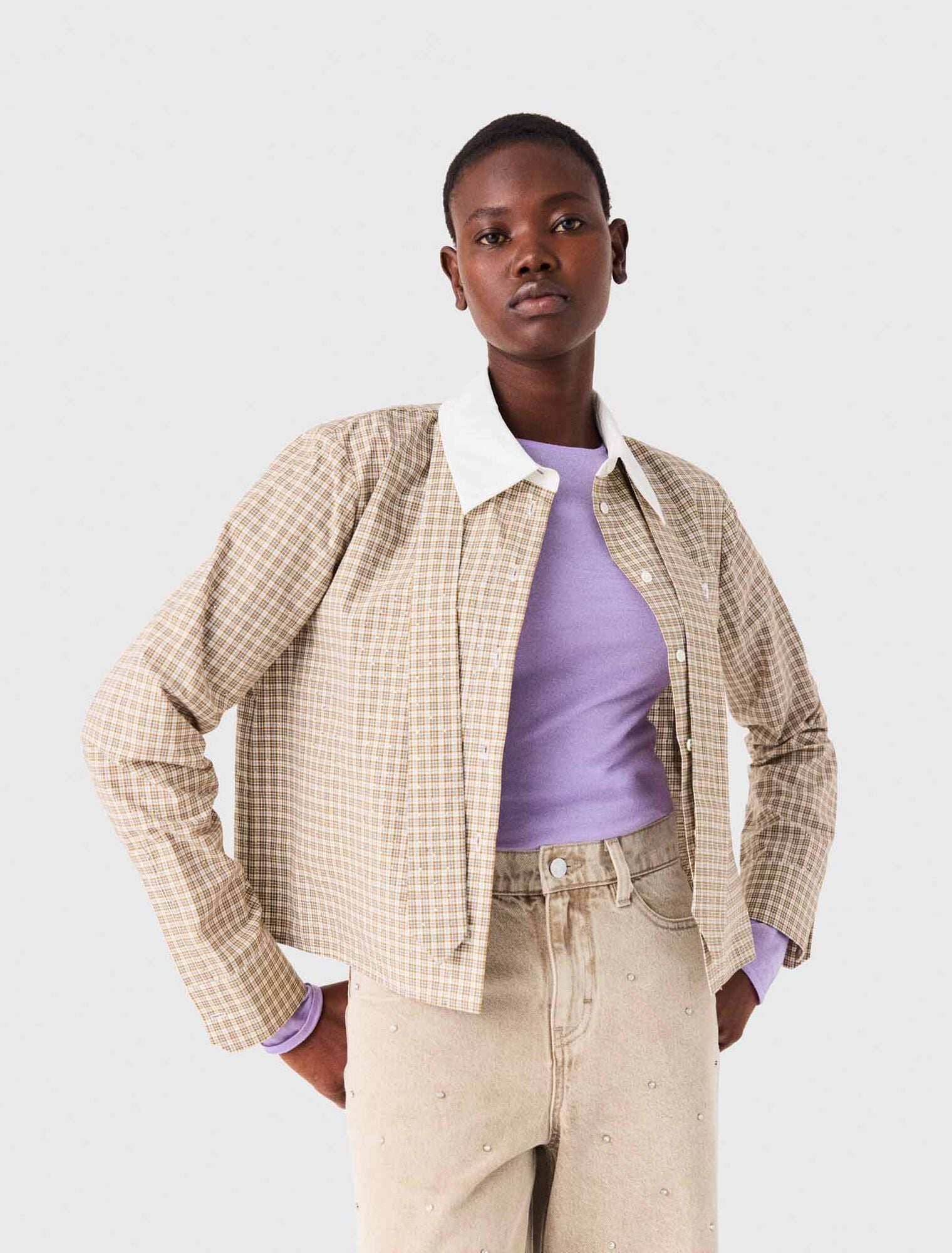 Short rhinestone checked shirt