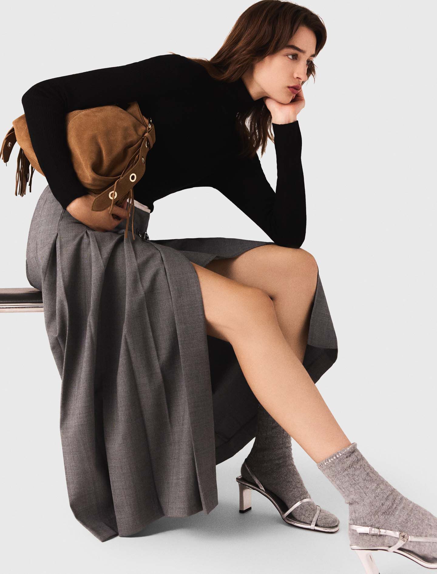 Long pleated skirt Black / Gray for Women | Maje