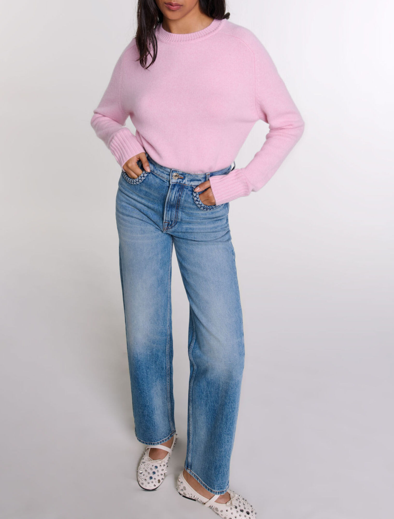 Straight-leg braided detail jeans